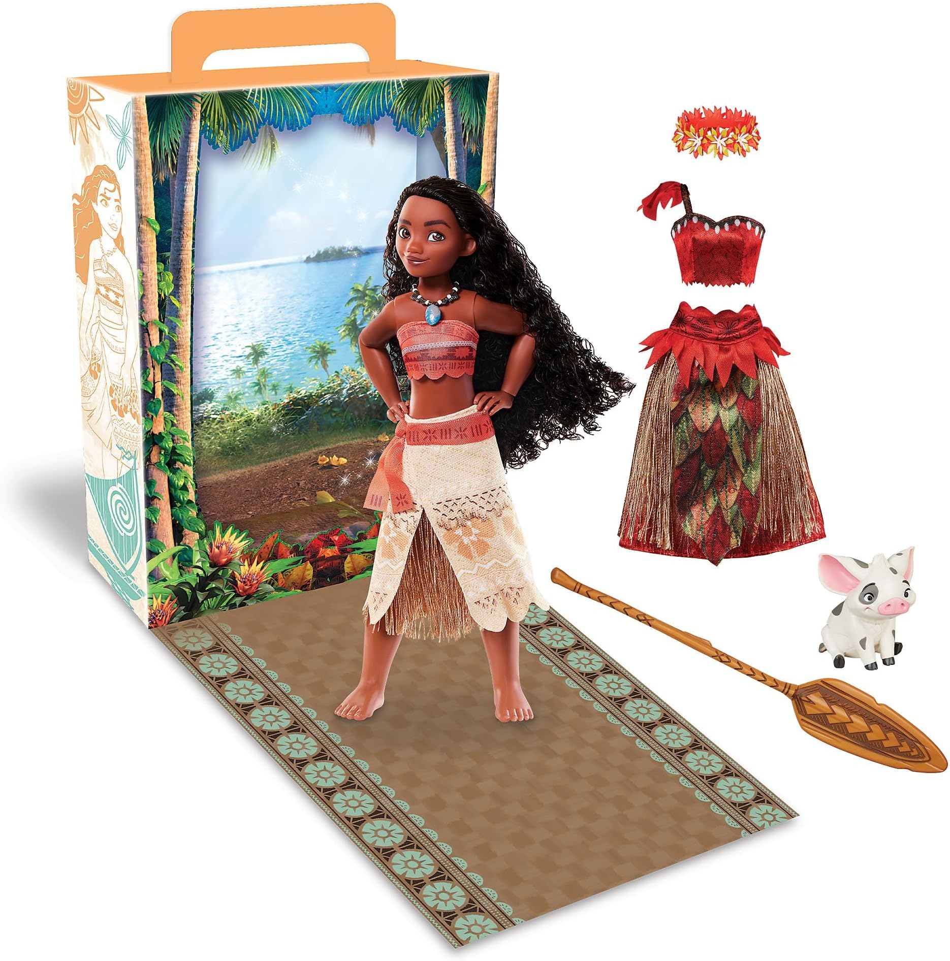 Disney Store Official Moana Story Doll for Kids, 28cm/11โ, With Pua, 2 Outfits, Accessories, Colouring & Activity Pack and Box that Folds to a Play Stage, Suitable for Ages 3+