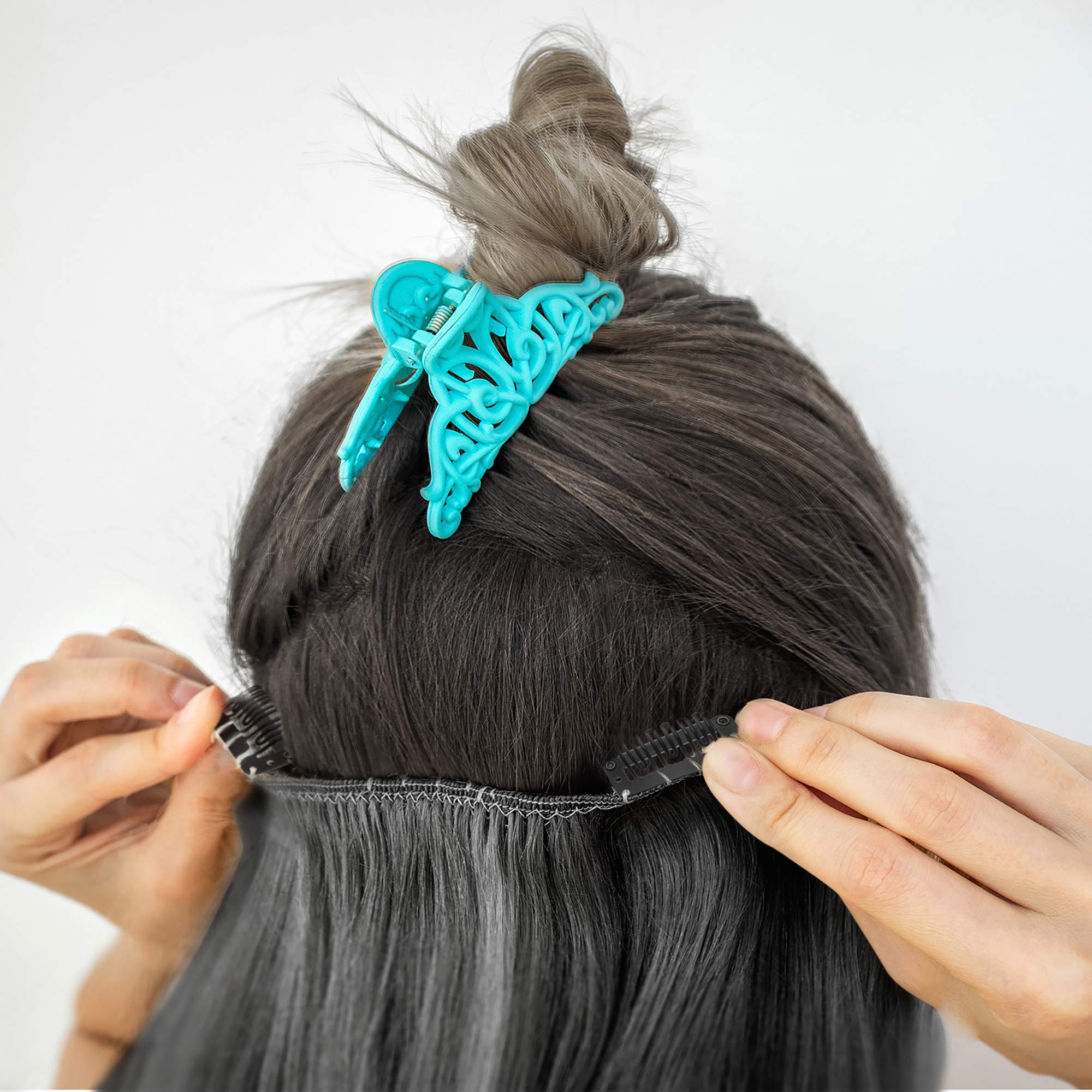 100 clips a presión para pelucas, extensiones de cabello y bricolaje, clips de metal en forma de U de 1.260 in con goma suave, acero inoxidable, 6 dientes, para mujeres, 4 colores (negro) 6