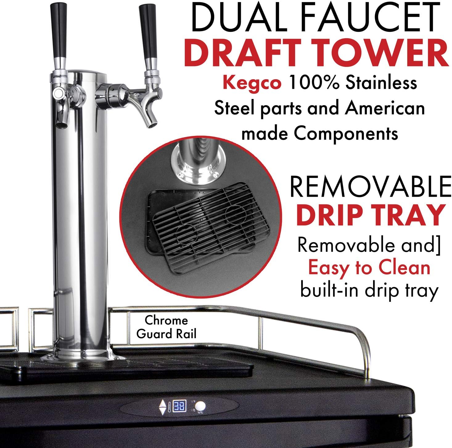 Kegco Keg Dispenser, Two Faucet, Black
