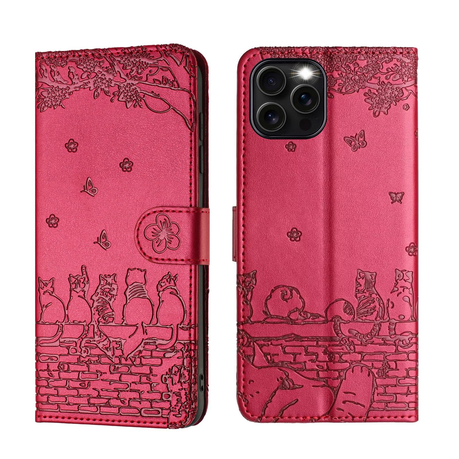 Skyhewen IPhone 16e Hülle – PU-Leder Klapphülle Mit Ständer & Kartenfächern, Niedliches Katzen-Muster