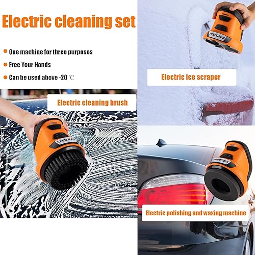 Vista 2 de Rascador de hielo eléctrico 3 en 1 para automóviles y hogar - Descongelador de mano inalámbrico, limpiador y pulidor, motor de 500 RPM, batería
