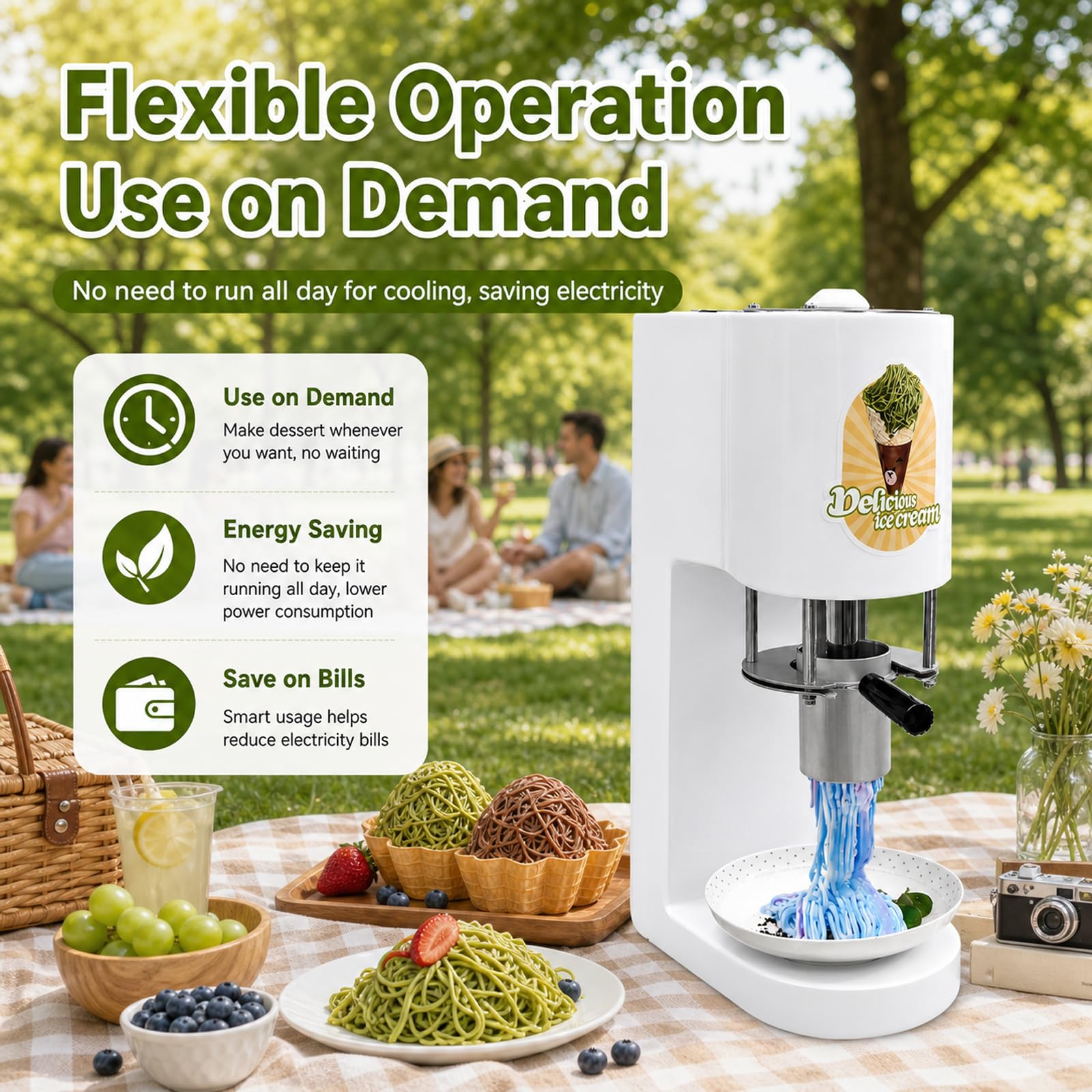 MáQuina De Espaguetis De Helado De Tipo Comercial, DiseñO Vertical Compacto Y Ahorra Espacio, 30l/H - MáQuina De Helado Suave Y Gelato con 4 Moldes De Formas Yellow