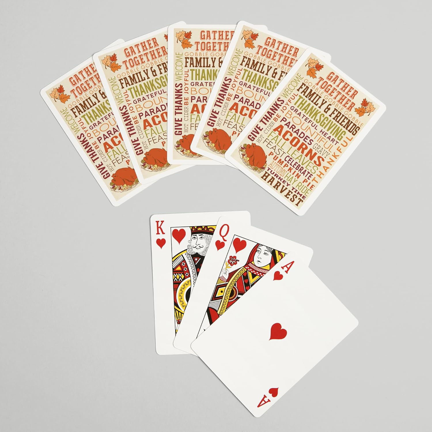 Lantern Press Gather Together, Thanksgiving Typography with Turkey, 52 Playing Cards for Adults, Poker Size Card Deck