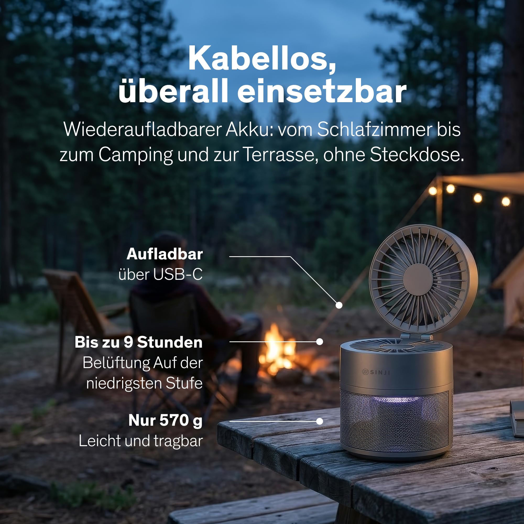 Sinji Mückenfalle Akku mit Ventilator 2in1, USB-C Insektenfalle Elektrisch