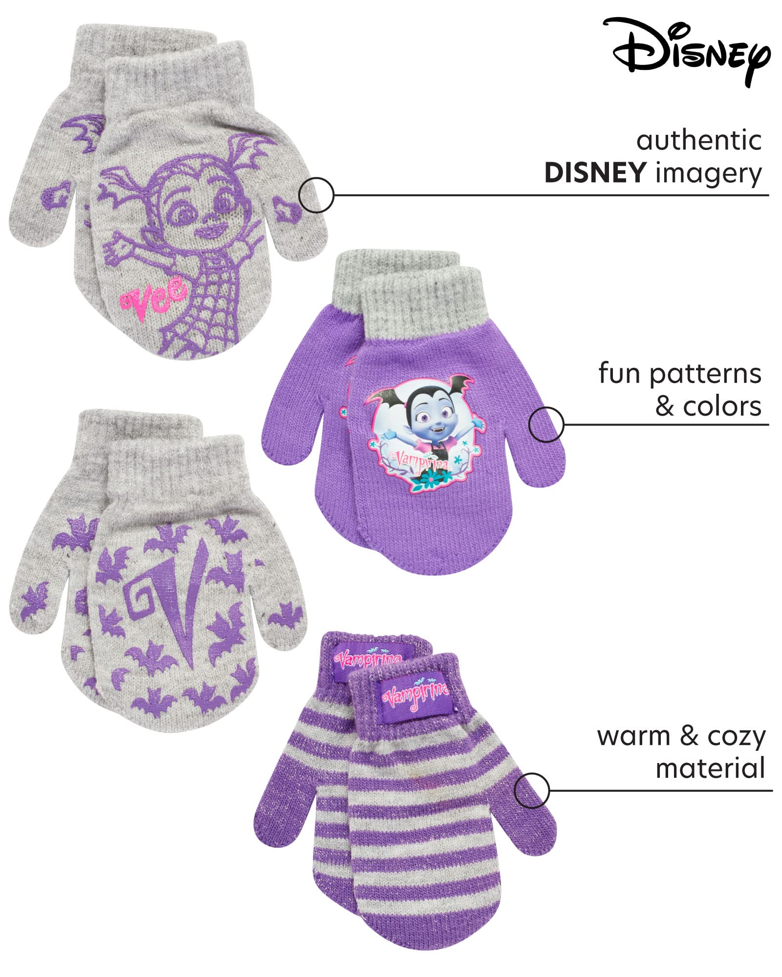 Disney Dziewczęce różne wzory wzorów, 4 pary rękawiczek lub rękawiczek, zestaw Cold Weather