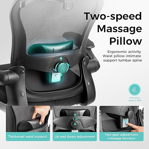 Miniatura 10 de ALPHA HOME Silla de escritorio de oficina, silla ergonómica de malla para computadora con reposapiés, altura ajustable, reposacabezas y reposabrazos