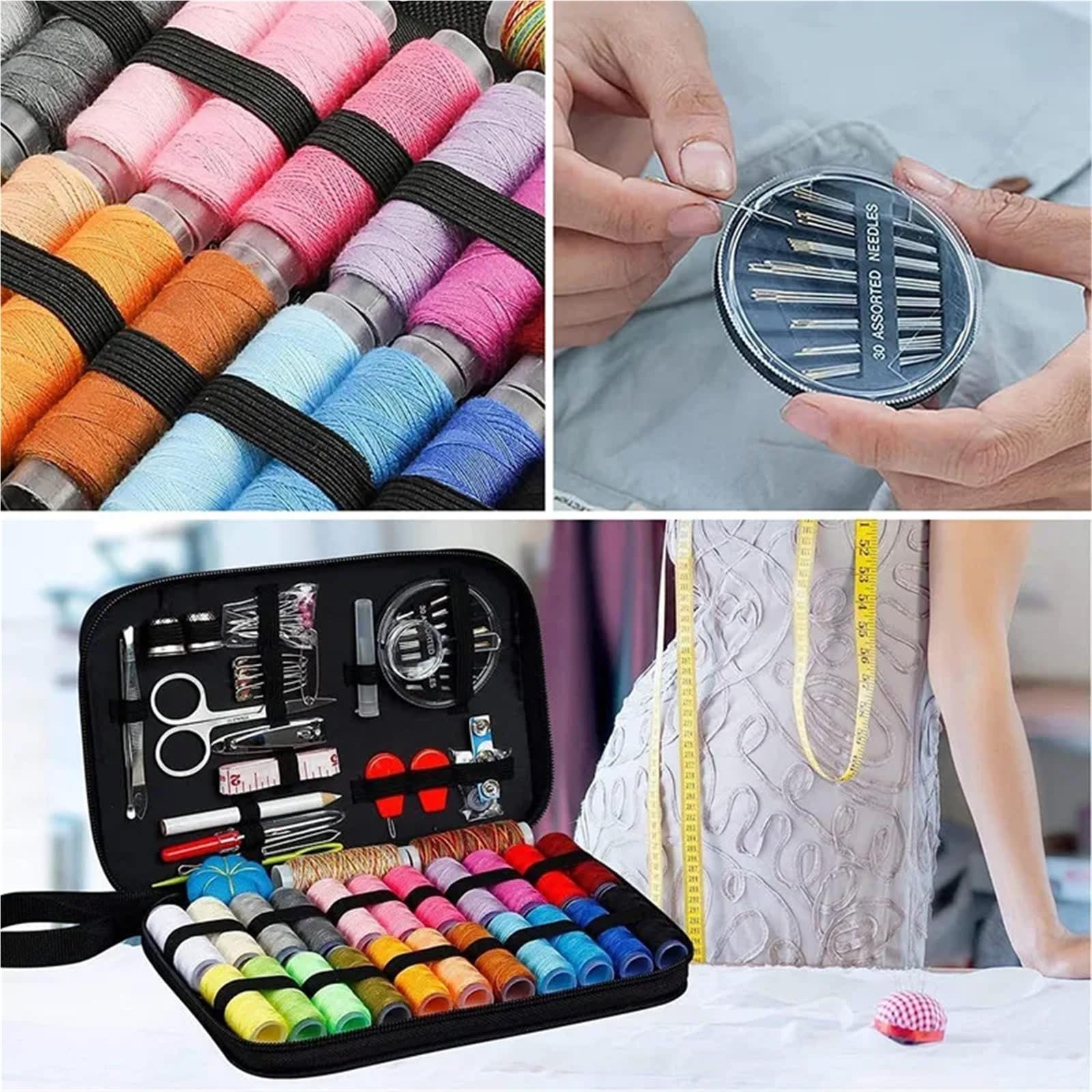 Kit de costura compacto Kit de costura con hilos, agujas, bolsa almacenamiento, tijeras, cinta métrica, botones, portátil, for viajes, bricolaje, bordado, manualidades, caja(229PCS)