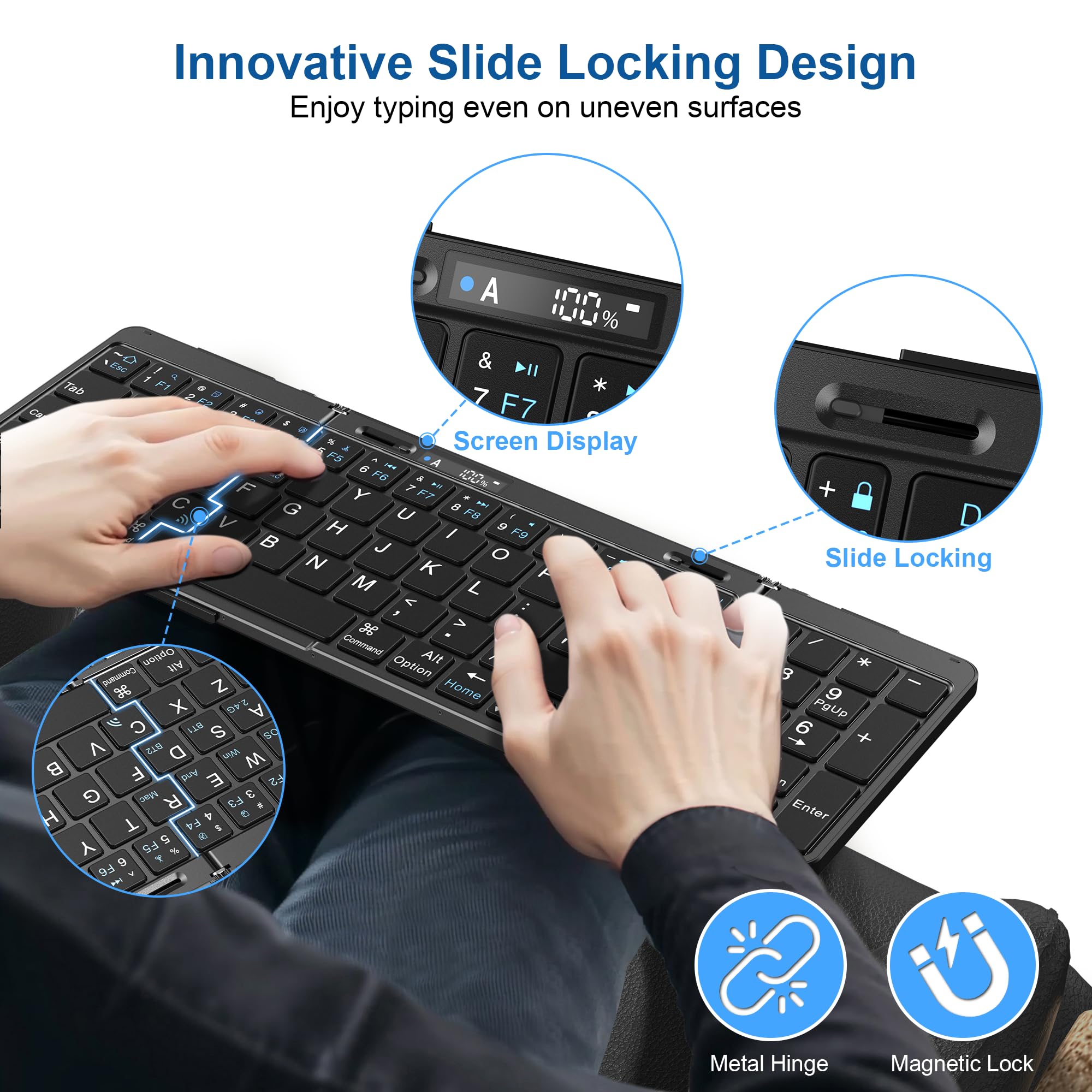Foldable Keyboard and Mouse, EDJO Folding Keyboard Mouse Combo with Portable Case, 2.4G Wireless & Bluetooth, USB-C Rechargeable Travel Combo for Windows, Mac OS, iOS, Android PC/Laptop/Tablet (Black)