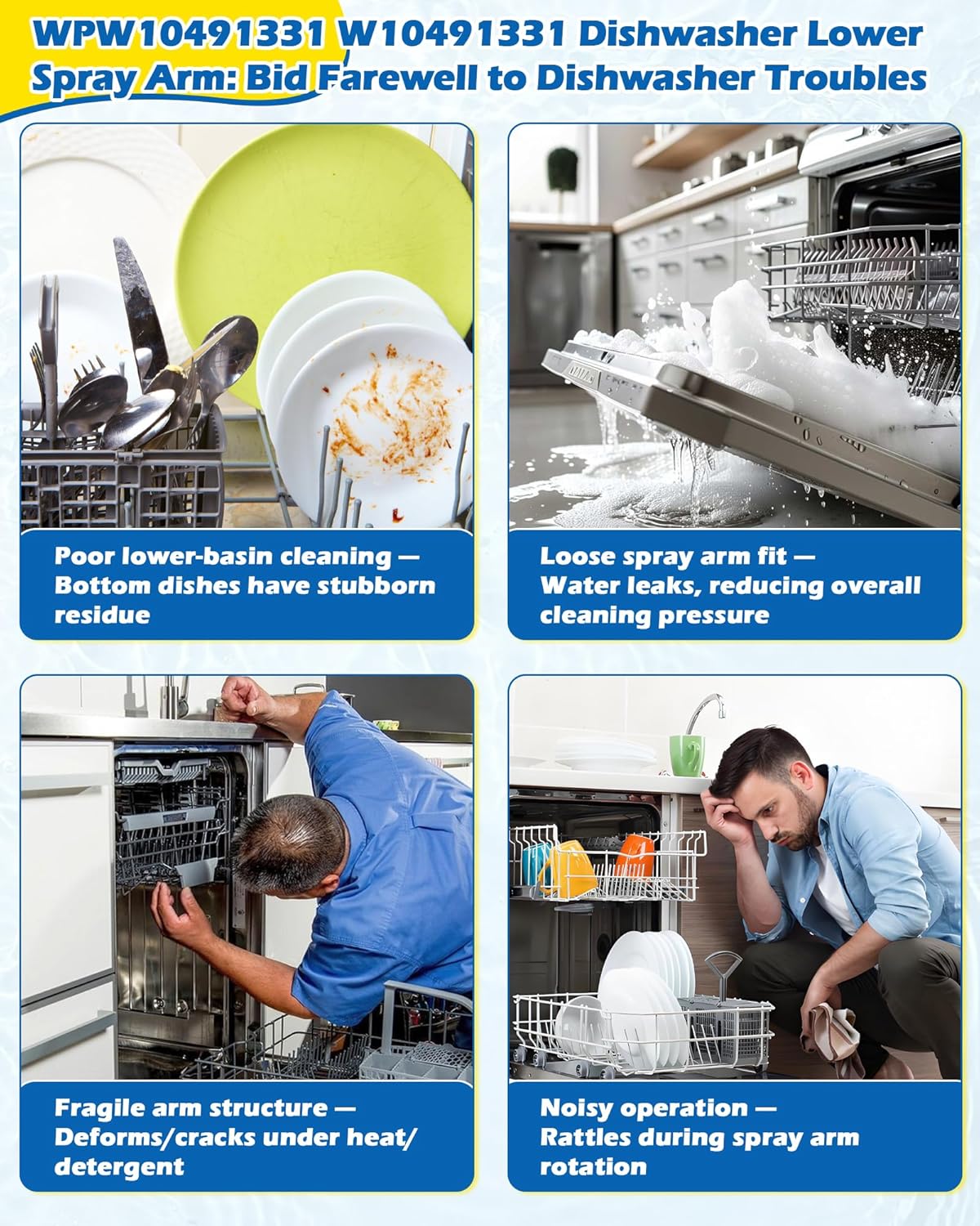 WPW10491331 Dishwasher Lower Spray Arm - Compatible with Whirlpool/Maytag/Amana/Admiral/IKEA - Replaces W10491331, AP6022259, PS11755592, WPW10320512, 2312843(1 Pc-Main image shows front & back)