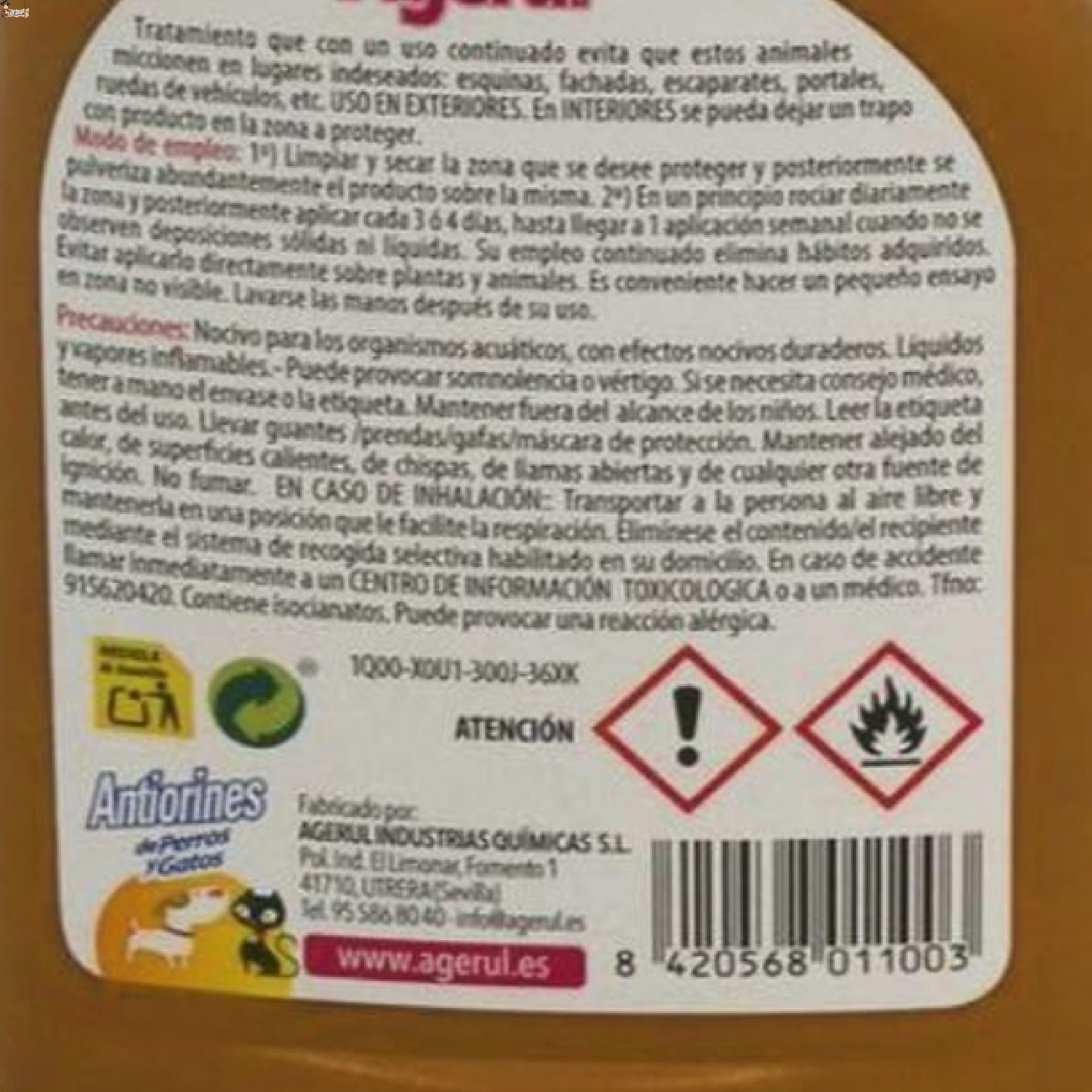 BricoLoco.com Odstraszacz odstraszający odstraszacz dla psów i kotów 500 ml zapobiegający oddawaniu moczu lub pipi w niepożądanych miejscach. Edukator odstraszający oddawanie moczu dla zwierząt