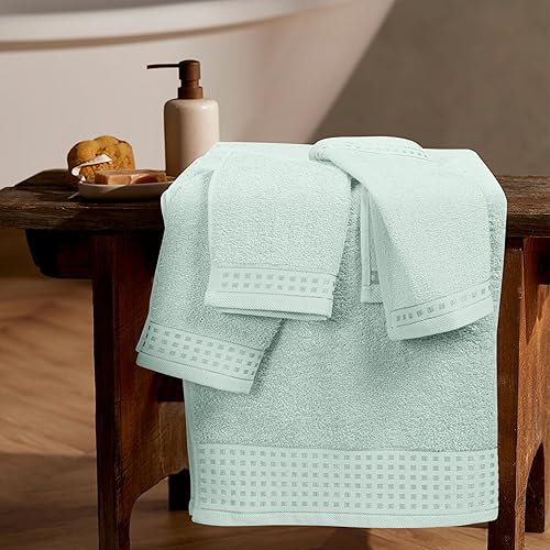 Vista 303 de GLAMBURG Juego de 6 toallas de 100% algodón ultra suave, contiene 2 toallas de baño de 28 x 55 pulgadas, 2 toallas de mano de 16 x 24 pulgadas y 2