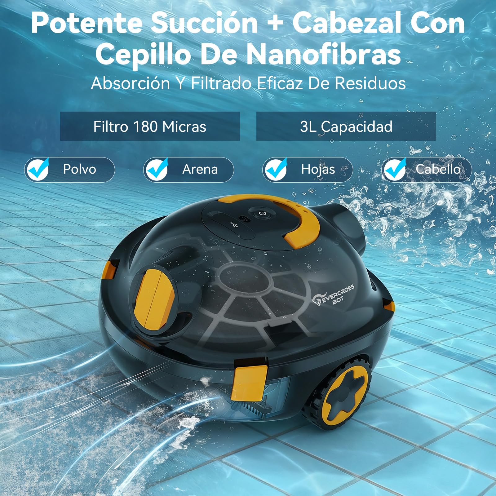 Y10 Robot Limpiafondos Piscina, Robot de Piscina Sin Cable, 100 Min de Limpieza del Suelo, Robots de Piscina para Piscinas de hasta 120㎡, Estacionamiento Automático, Filtro180μm (Negro)