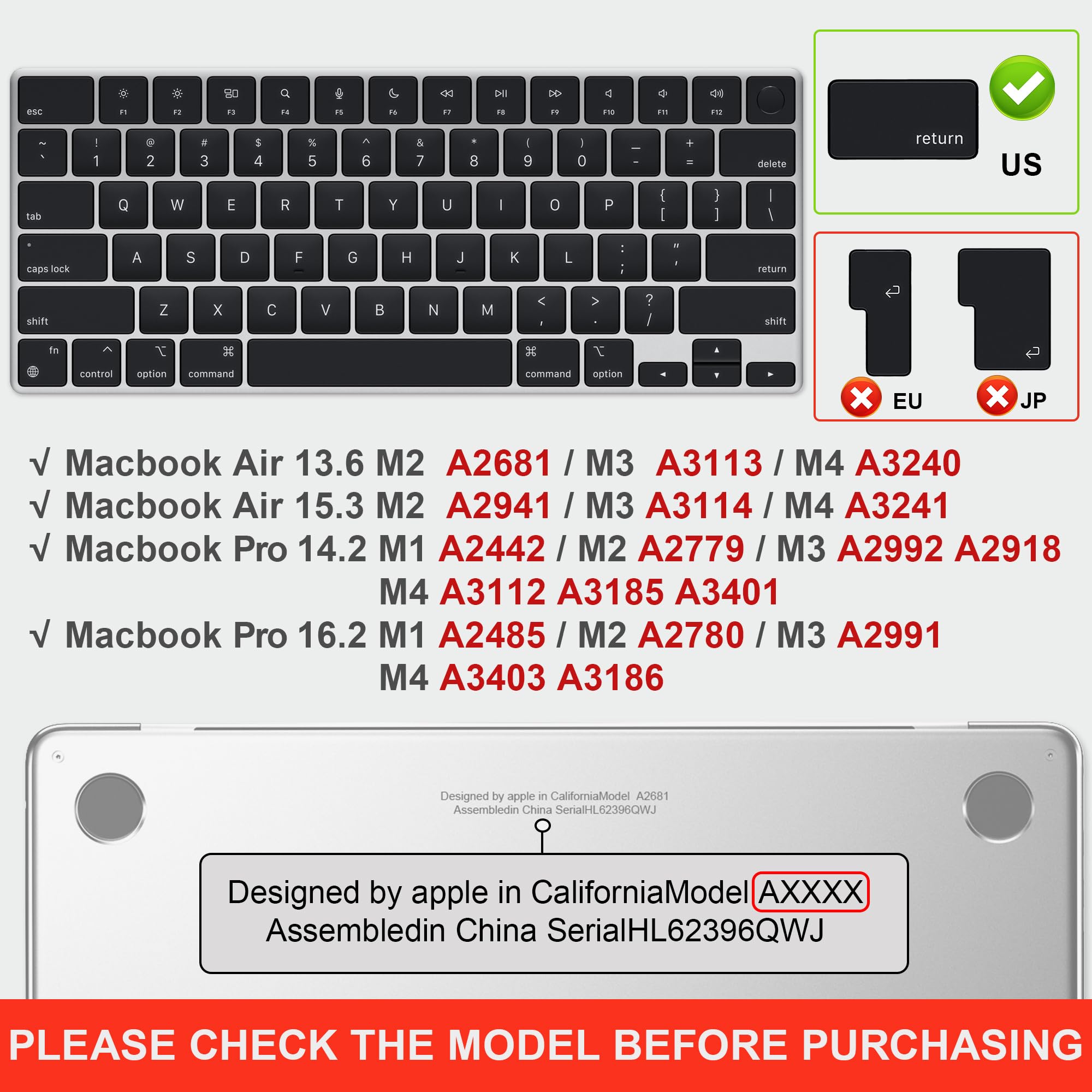 Cubierta del Teclado Compatible con 2026 MacBook Neo, 2026-2022 MacBook Air 13.6/Air 15 M5 M4 M3 M2, 2026-2021 Mac Pro 14/Pro 16 M5 M4 M3 M2 M1, Español Diseño Layout US, TPU Transparente