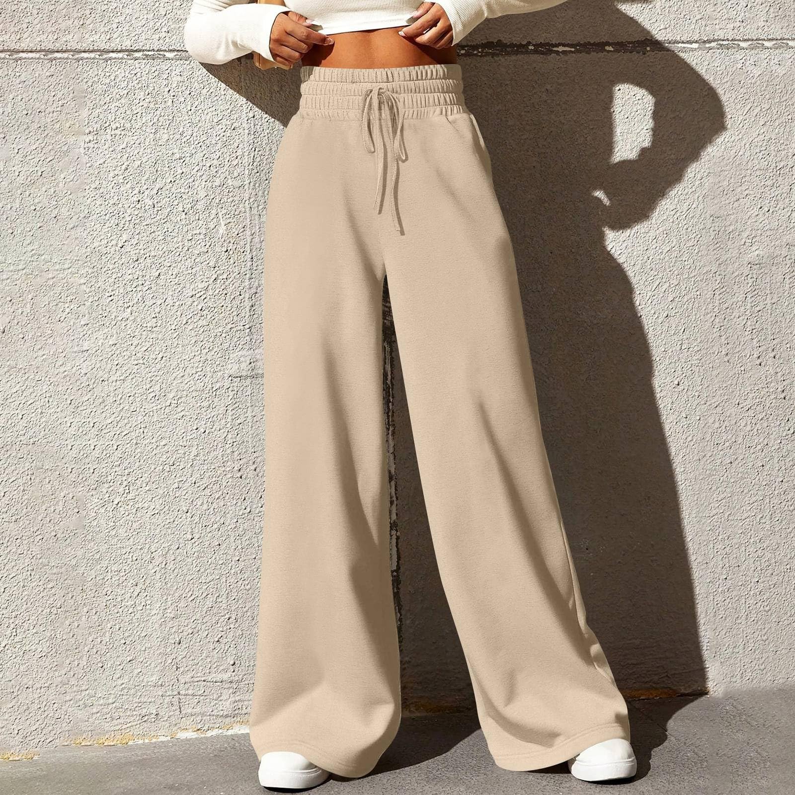 Jogginghose Damen High Waist Mit Kordelzug Palazzo Hose Sporthose Einfarbige Baggy Weite Hose Casual Elegant Freizeithose