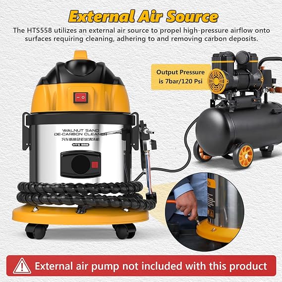 BELEY Walnut Blaster, HTS558 Engine Intake Valve Cleaner Machine, 110V Automotive Walnut Blaster Kit for Carbon Cleaning with 2kg Walnut Sand & 5 Pcs Adapters