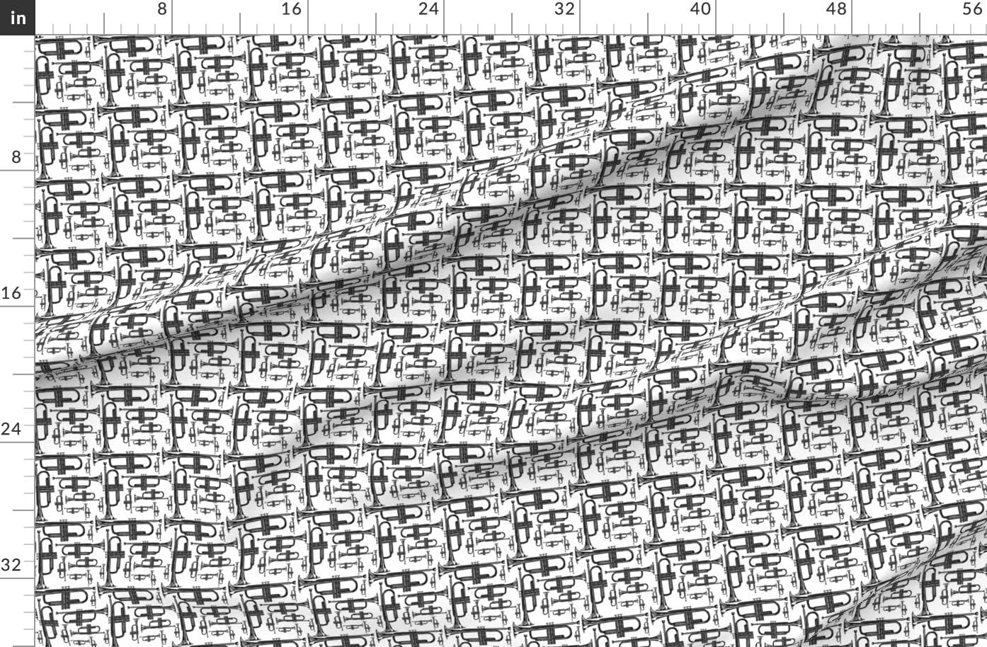 Spoonflower Fabric - Trumpet Music Brass Band Black Printed on Organic Cotton Sateen Fabric by The Yard - Sewing Quilting Apparel Home Decor
