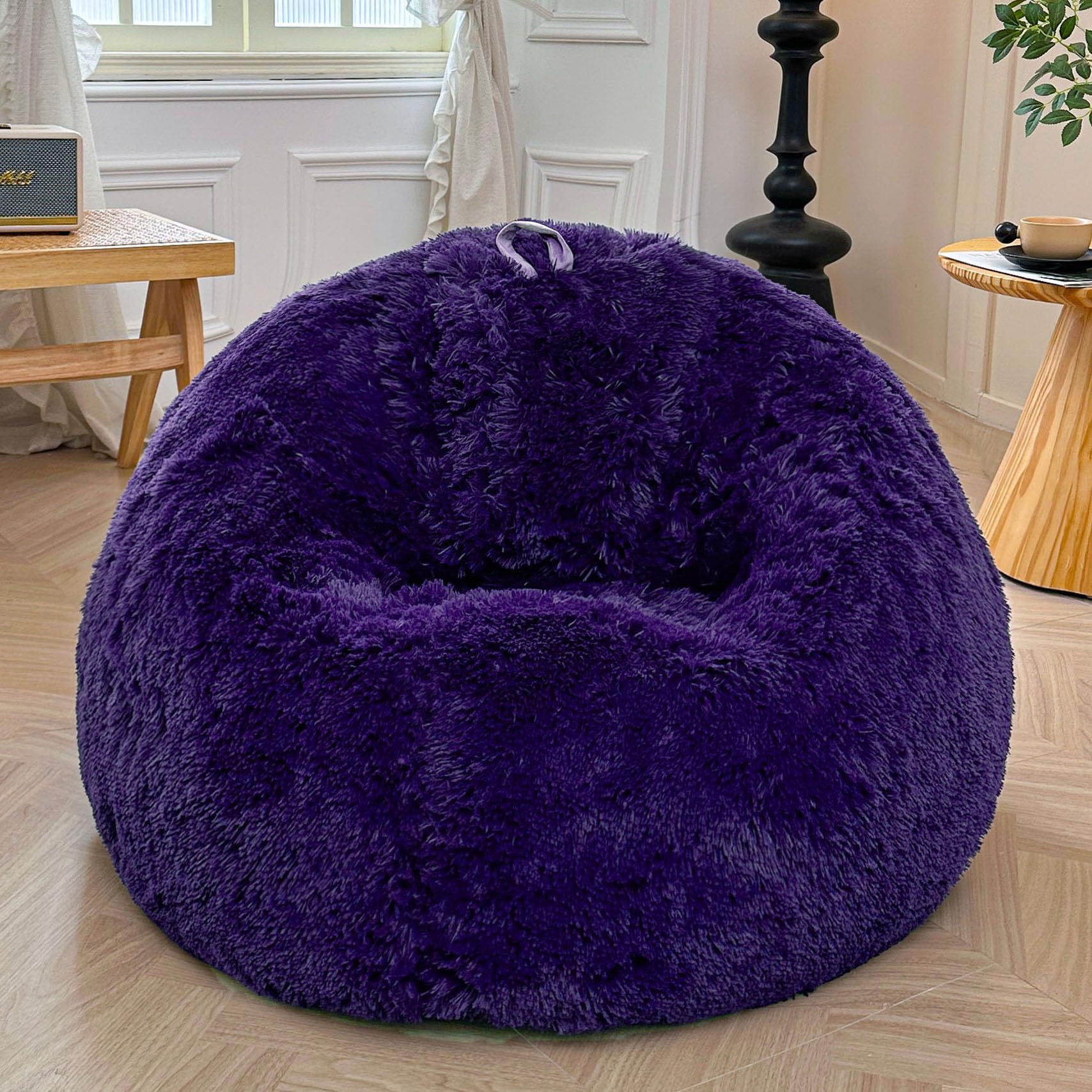 XeGe Fluffy Bean Bag Chair Cover(No Filler), Faux Fur Washable Soft Stuffed Animal Storage Bean Bag Cover for Plush Toys or Textile, Plush Shaggy Large BeanBag Shell for Adults Kids Teens, Purple โ image 1