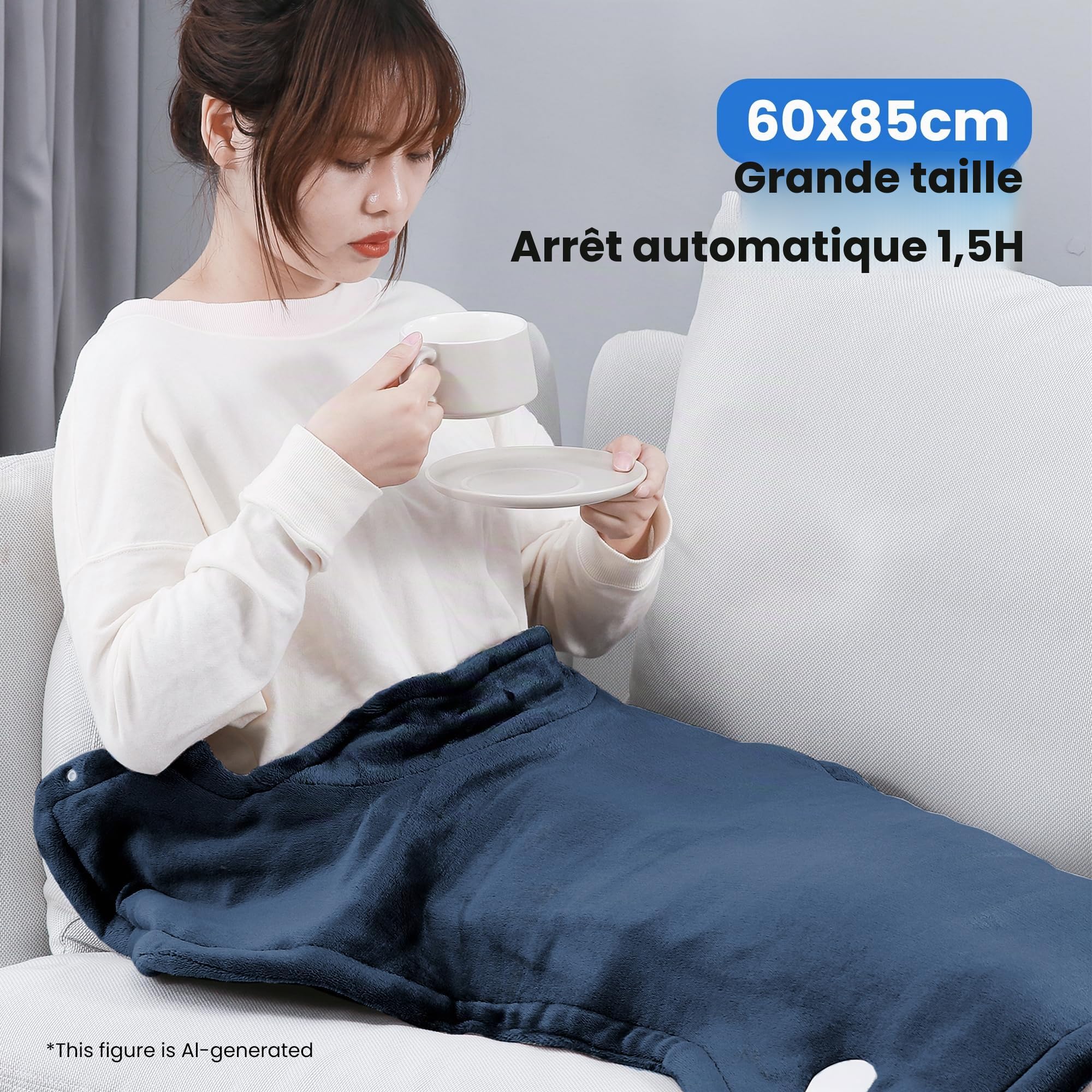Coussin Chauffant Electrique pour le Dos, Les Épaules, Nuque, Couverture Chauffante 60 x 85 cm, 4 Température Réglable, 90 min Arrêt Automatique et Protection Contre la Surchauffe, Lavable en Machine