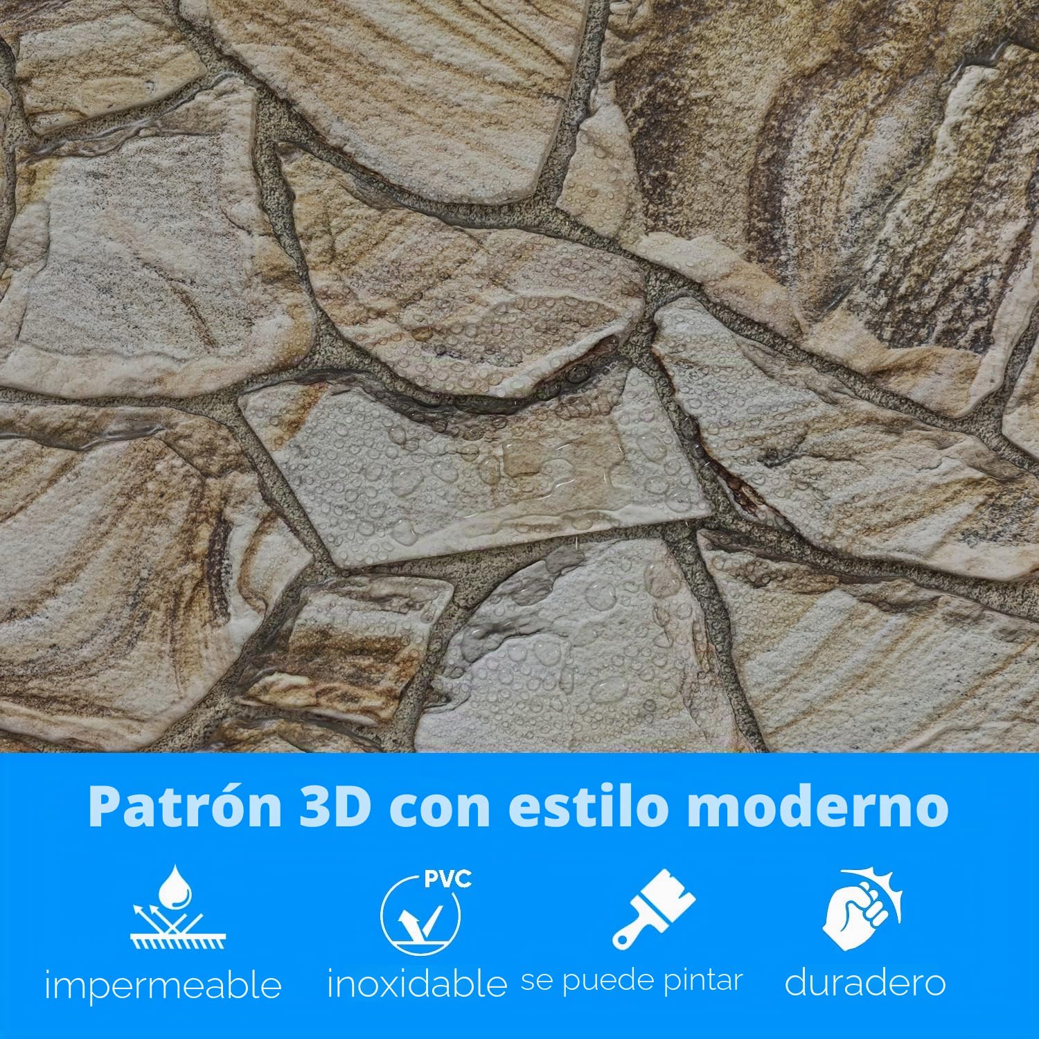 Paneles de pared 3D para decoración de paredes interiores, paneles de revestimiento de pared de piedra arenisca de miel de PVC no adhesivos para el hogar y la oficina - (10 piezas/4,7 m2)