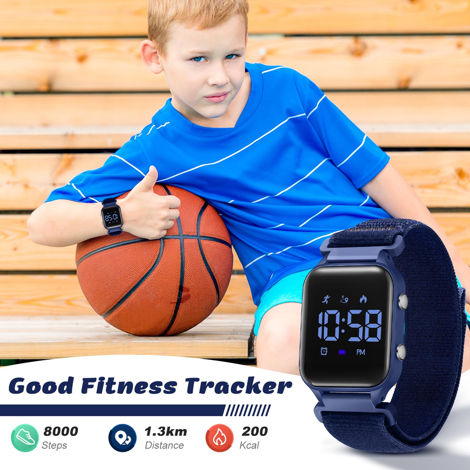 Timever Montre Digitale Enfant avec Chronomètre, Eclairage, 2 Alarme, Date,Podomètres Marche Non Connecté-Montres Sport pour Fille Garcon avec Bracelet en Nylon à Scratch