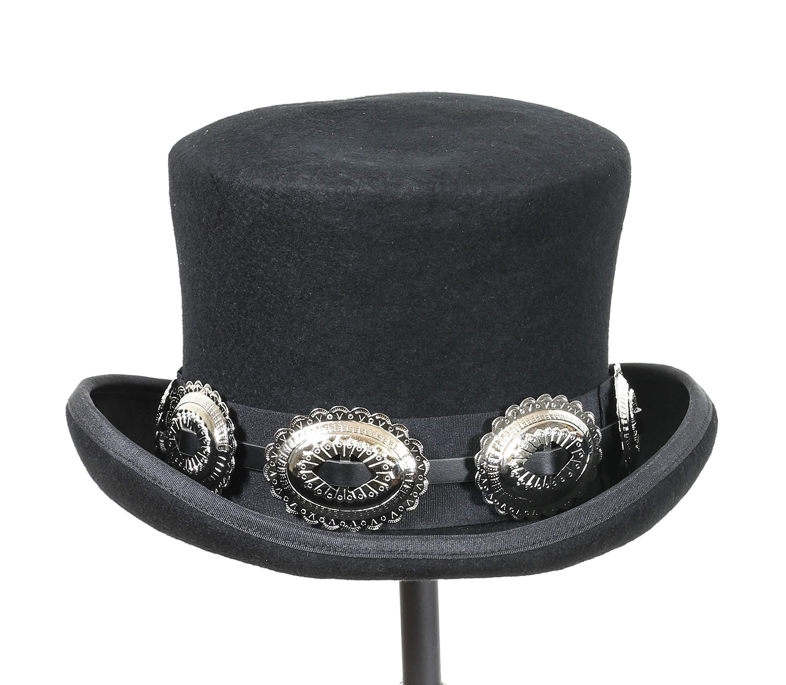 Oval Conch Hat Band for Cowboy Hats Steampunk Punk Rock Tophat Thrash Metal Black