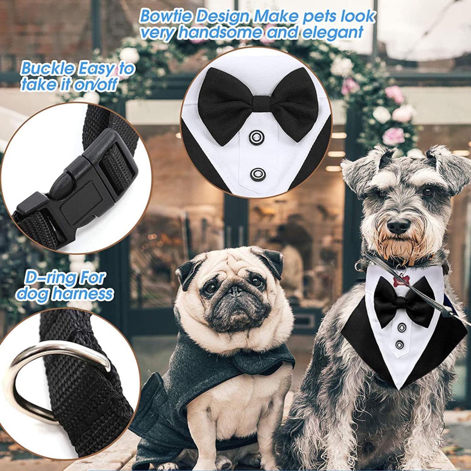 URROMA 1 stuk hondensmoking halsband, formele hond bandana met vlinderdas kraag, verstelbare huisdier smoking halsdoek voor bruiloft feest voor huisdieren honden, blauw, L