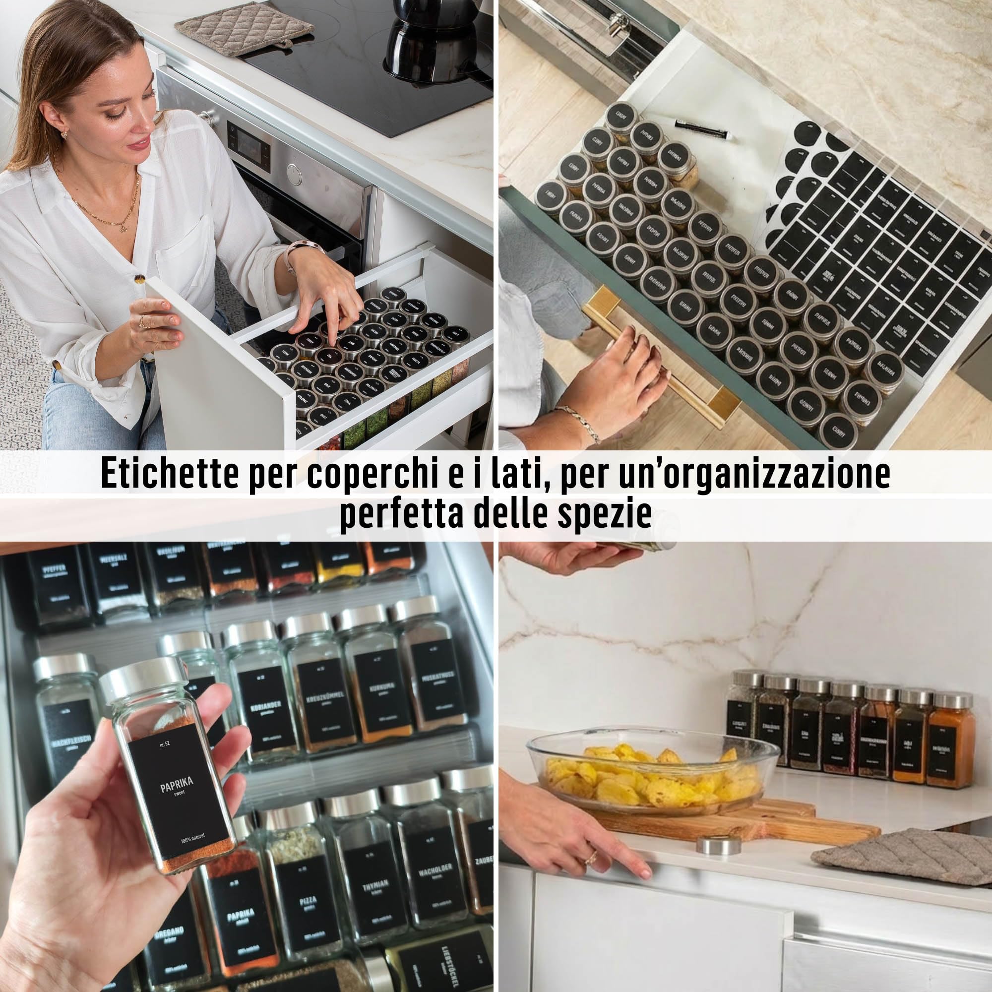 Deco haus® Set da 12 Contenitori per Spezie con Tappo a Vite - Kit per Condimenti con Etichette, Imbuto, Spazzola, Pennarello - Barattoli Portaspezie Piccoli in Vetro Trasparente da 120ml, 10,5x4,3 cm