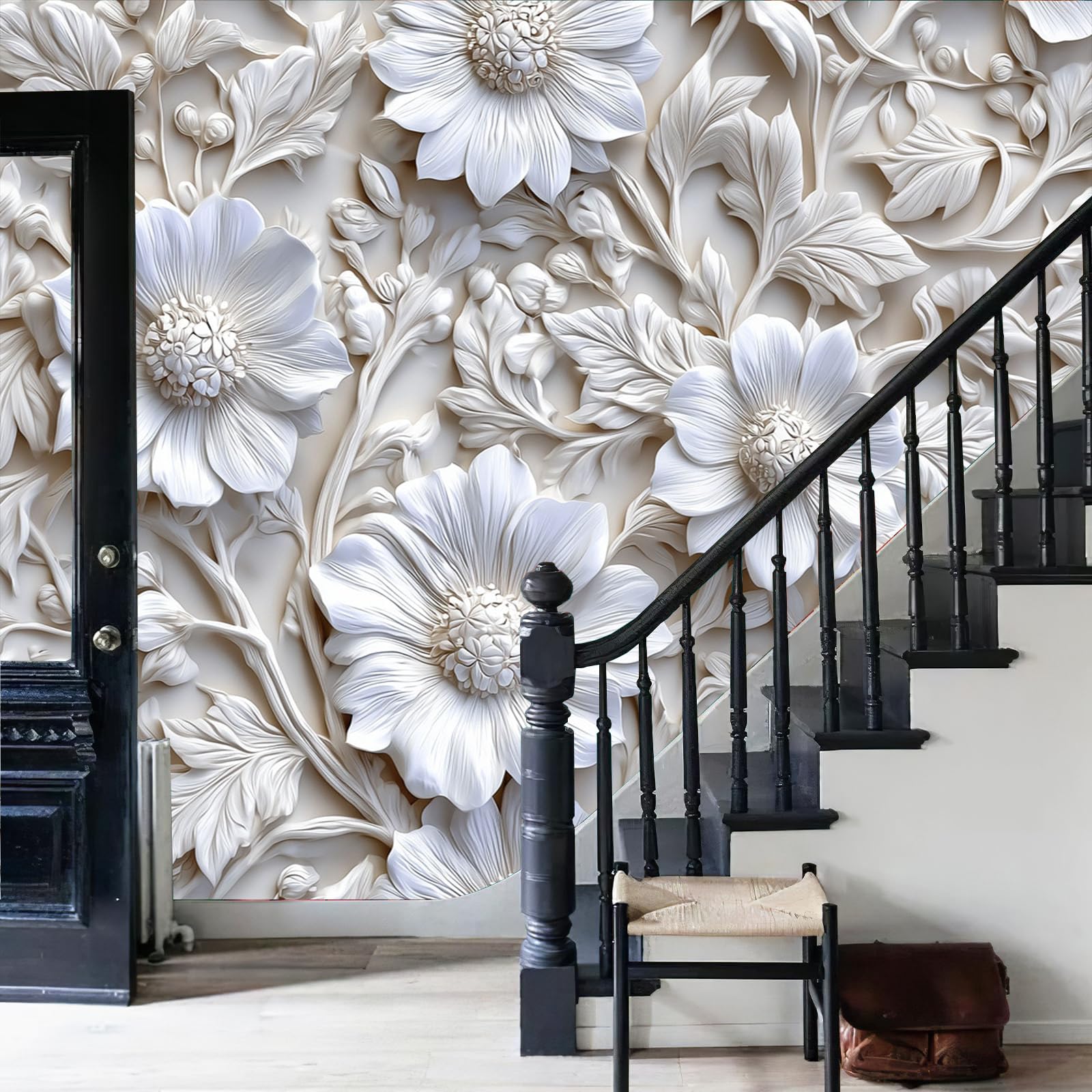 Fototapete Blumen Blätter 400×280cm(W×H) Fototapeten Vlies Tapeten Moderne Blumen Pflanzen Vliestapete Wandtapete Wohnzimmer Schlafzimmer
