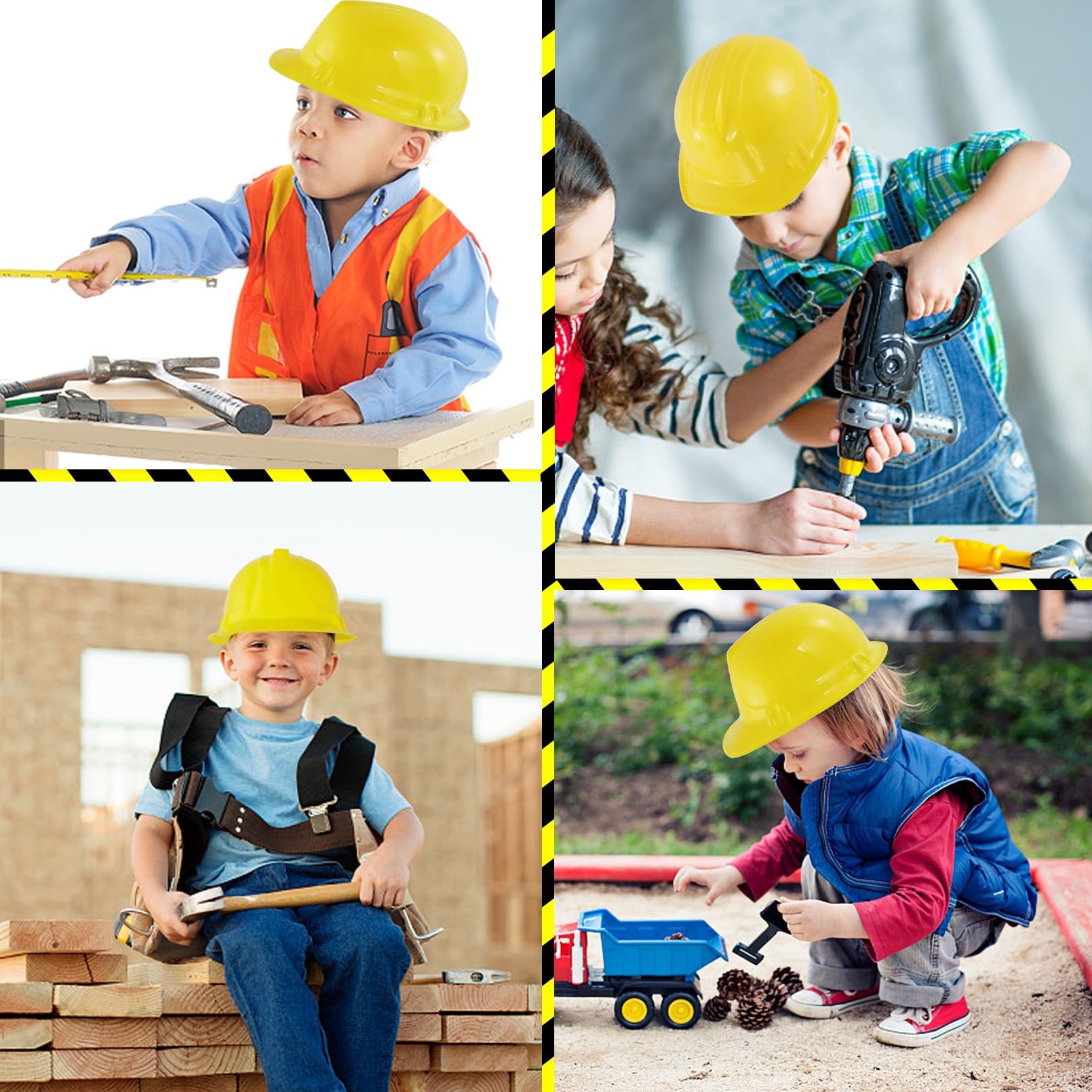 Set 12 Pezzi Casco da Costruzione Morbido Giallo per Bambini - Cappelli Protettivi, Accessorio per Feste