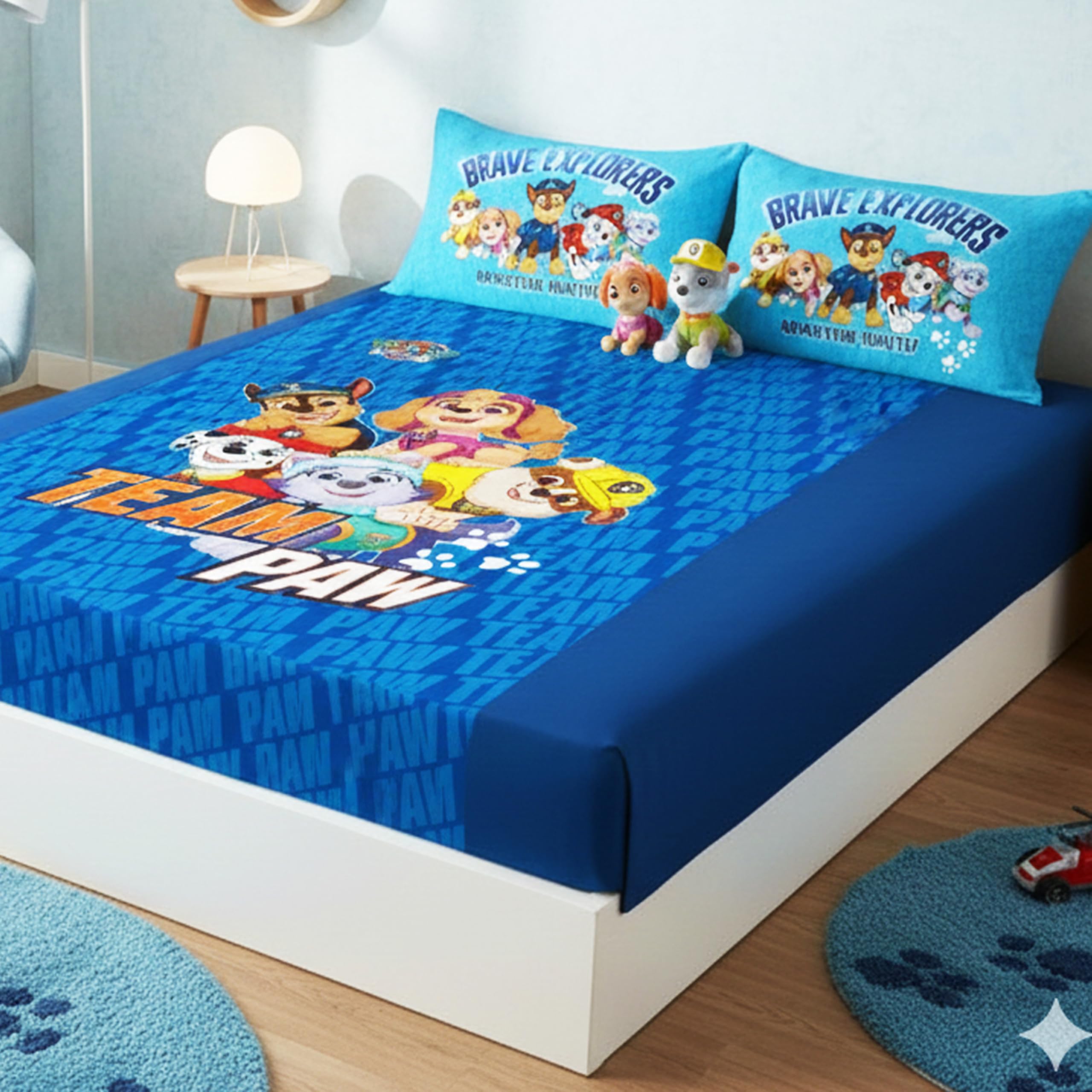 Athom Living Paw Patrol – Blue Themed Cotton Double Bedsheet Set with 2 Matching Pillow Cover, Premium Soft Fabric, Vibrant Designs, Perfect for Kids Bedroom, Easy Wash & Durable | 270x270 cm 3