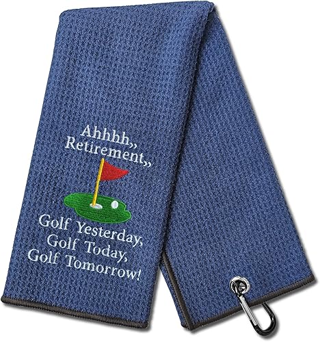 DYJYBMY Ahhhh - Divertida toalla de golf para jubilación, toallas de golf bordadas azul marino para bolsas de golf con clip, regalo de golf para