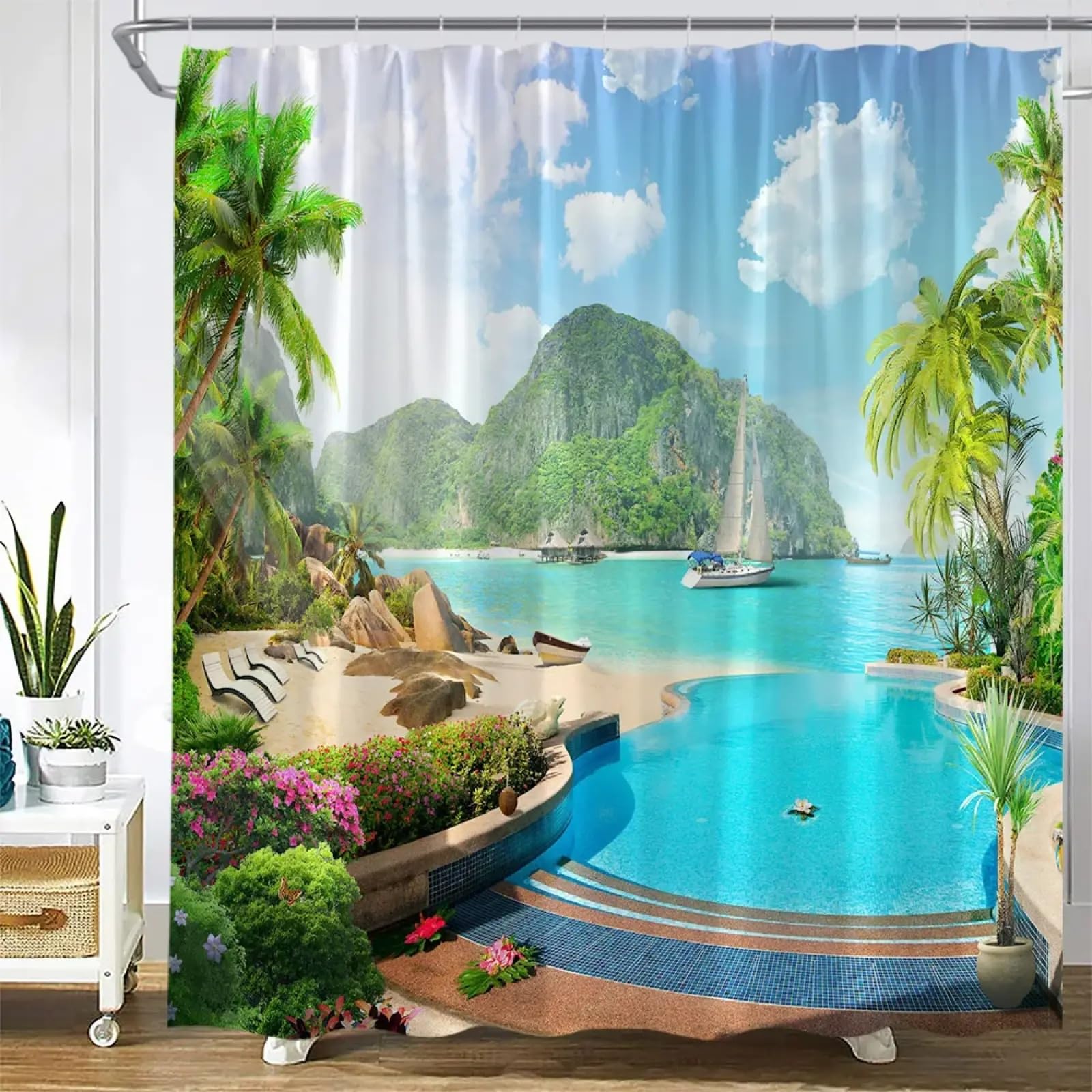 Rideau de douche vagues de la mer pour créer une ambiance spa naturel à la maison