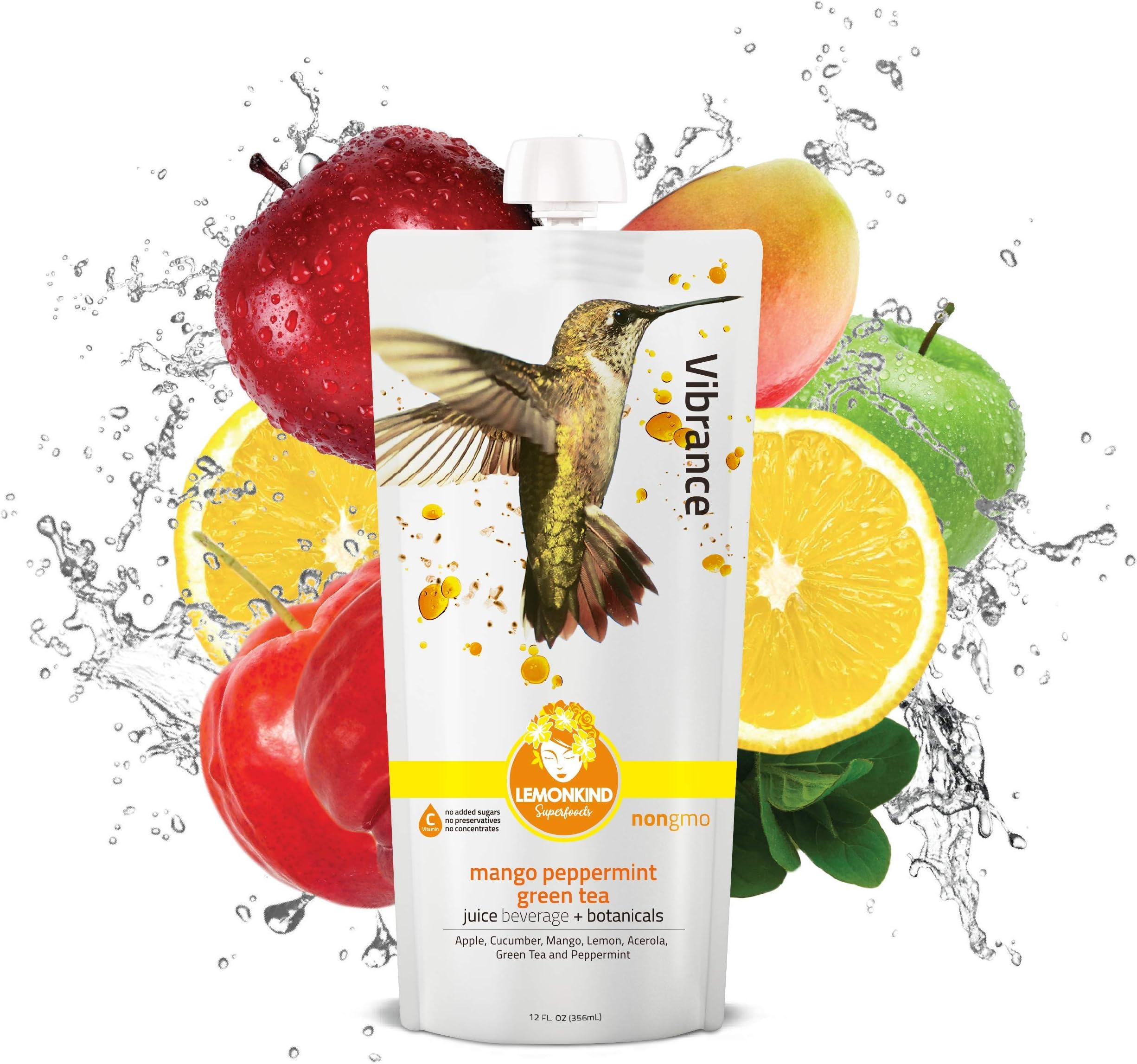 LEMONKIND Alphonso Mango with Peppermint and Organic Green Tea 50% Polyphenols, Superfood Cleanse Juice – Energy & Immune Defense, Vibrance (12oz, Pack of 10)