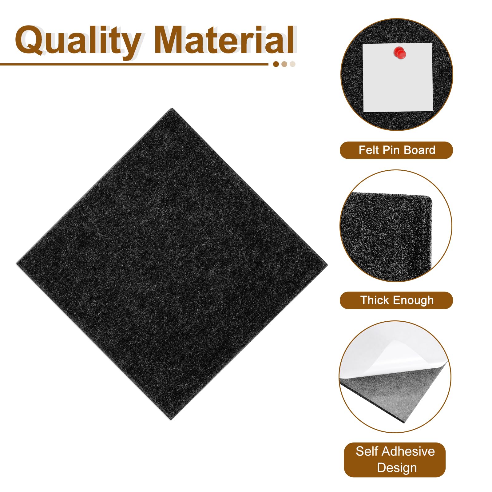 QUARKZMAN 12 Pcs Panneaux En Feutre 100 Pcs Punaises 12 x 12 Noir