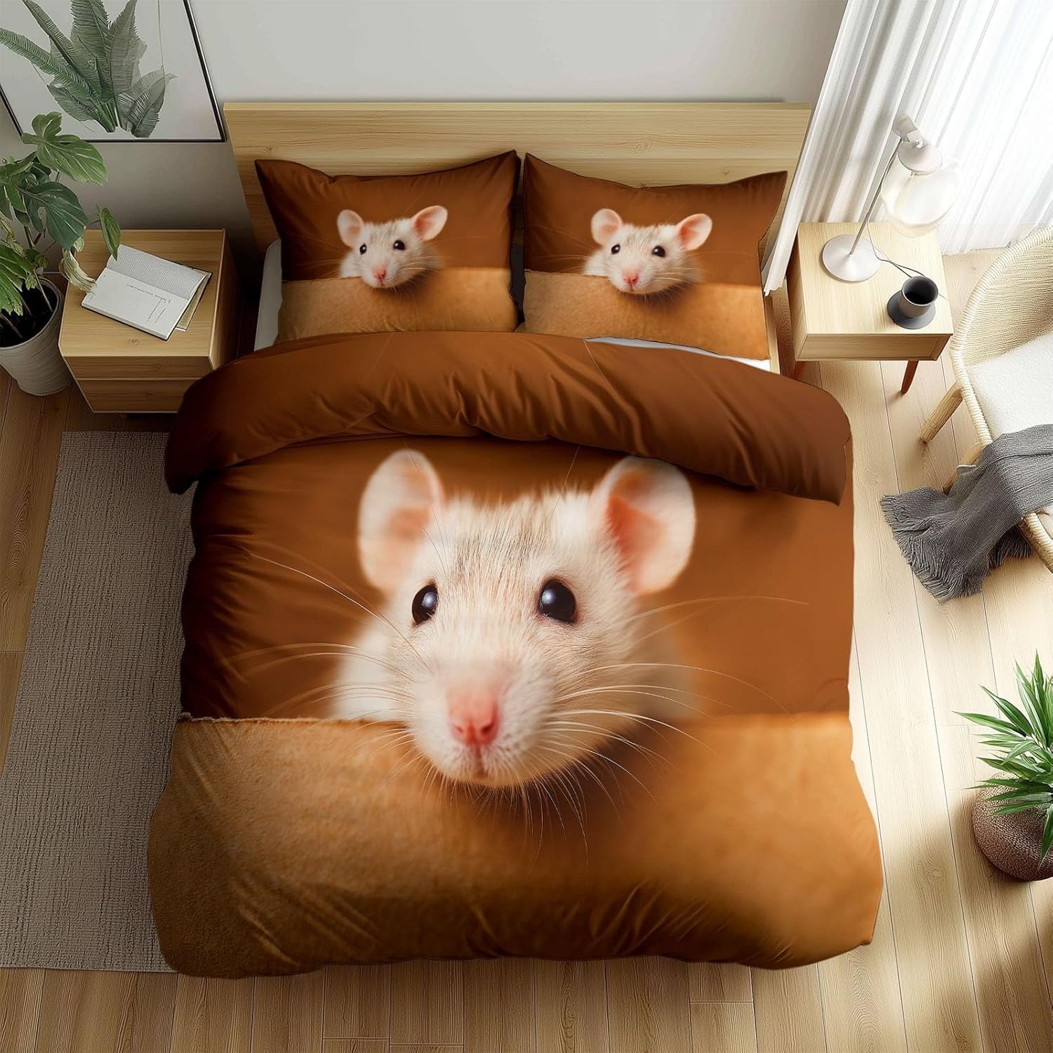 Housse de Couette Souris 3D Antifroissage en Microfibre Douce avec Zip 240 x 220