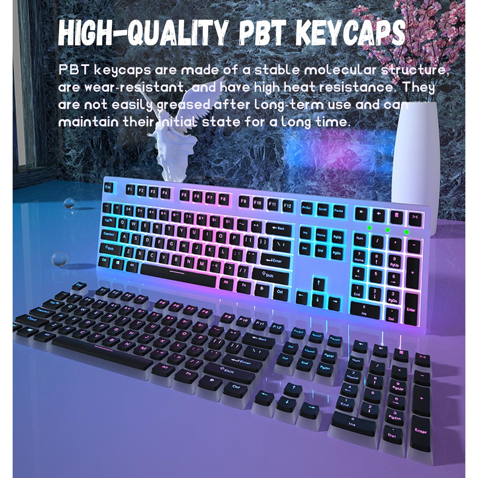 Pudding Keycaps, PBT Keycaps 129 Keycaps Set Ensemble de Touches personnalisées, Shine Through Keycaps Profil OEM, Compatibilité Universelle pour Clavier 100%, 75%, 65%, 60%,Blue