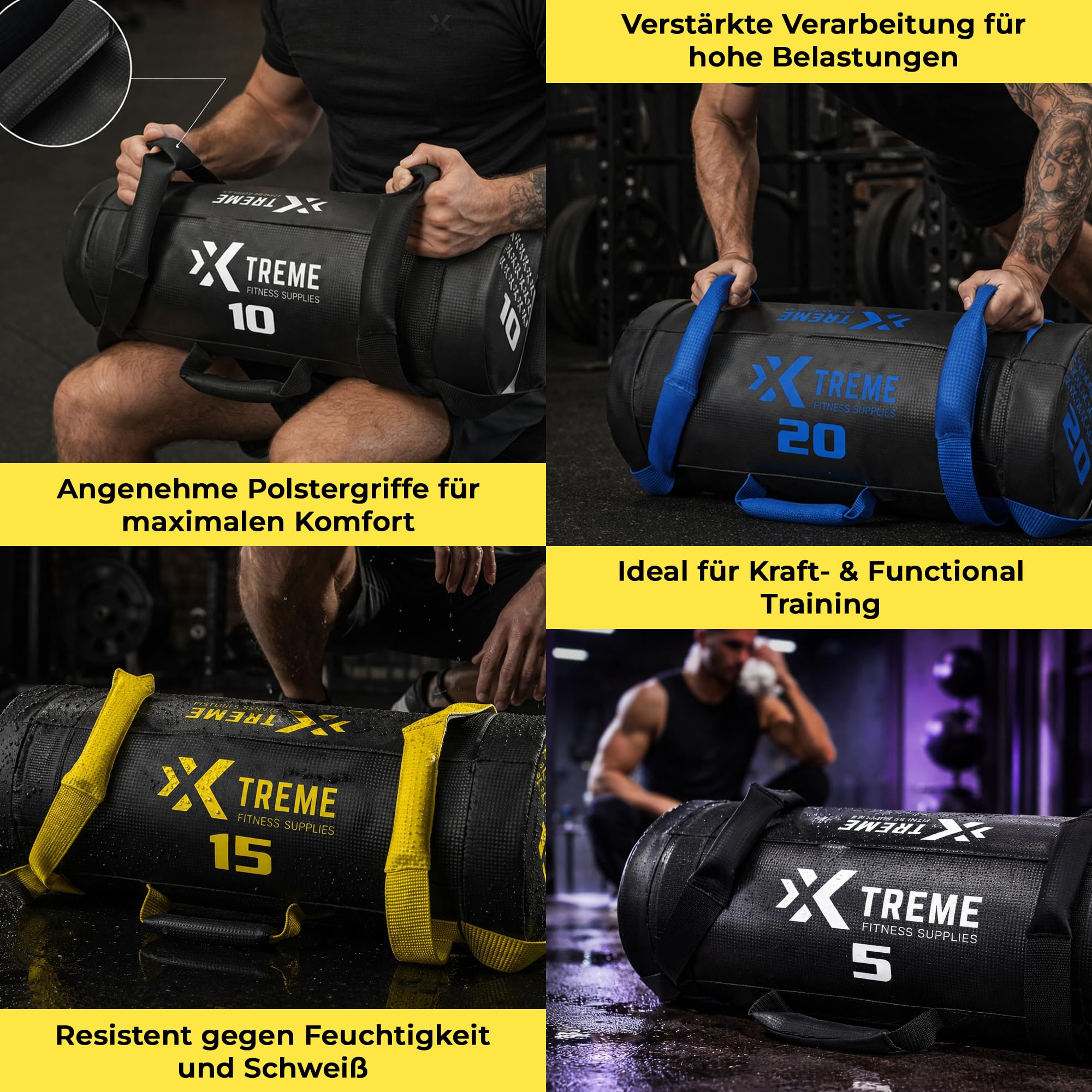 Premium Power Bag 5-25 kg, Robuster PVC Gewichtssack mit Griffen, Vielseitiger Sandbag für funktionelles Training, CrossFit, Hyrox Workouts, Kraft & Ausdauer