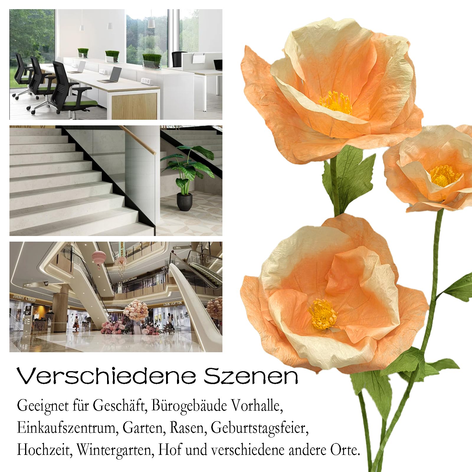 lifemet Champagner Gold Giant Flower 3 Stück künstliche Blumen Set 60-80 Zoll wasserdicht umweltfreundlich langlebig Nicht verblassen einfache Wartung 3D Blumenschmuck für Haus Hochzeit Party Garten