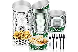 100 Pcs Soccer Party Decorations: Bowls, Cups, Trays and Forks for Hot...