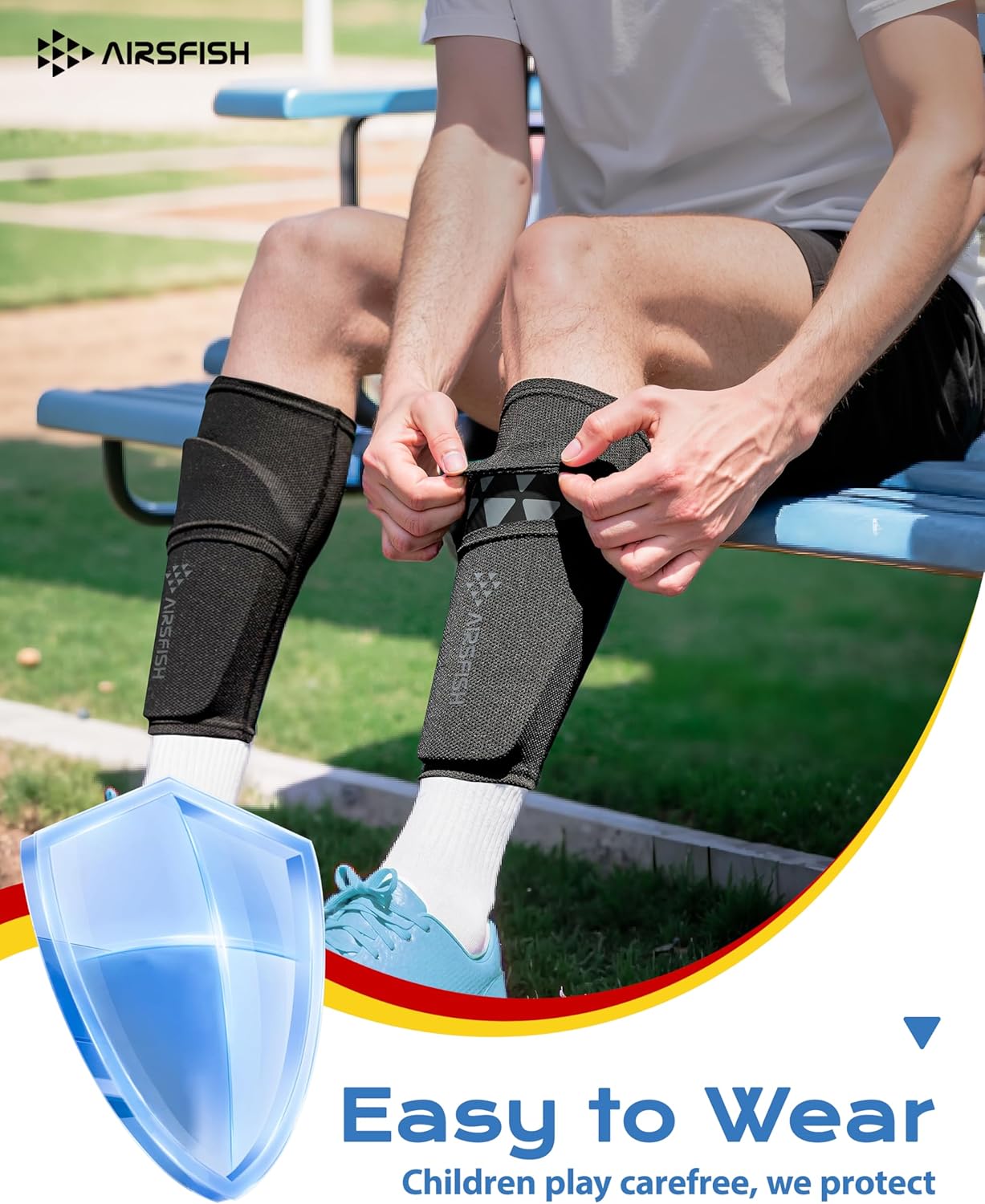 Soccer Shin Guards for Kids Adults, CE Certified Shin Pads Sleeves Defender Protection Gear with Insert Pocket EVA Cushion Reduce Shocks and Injuries for Boys Girls Men (WhiteBlack, Medium) - Image 2