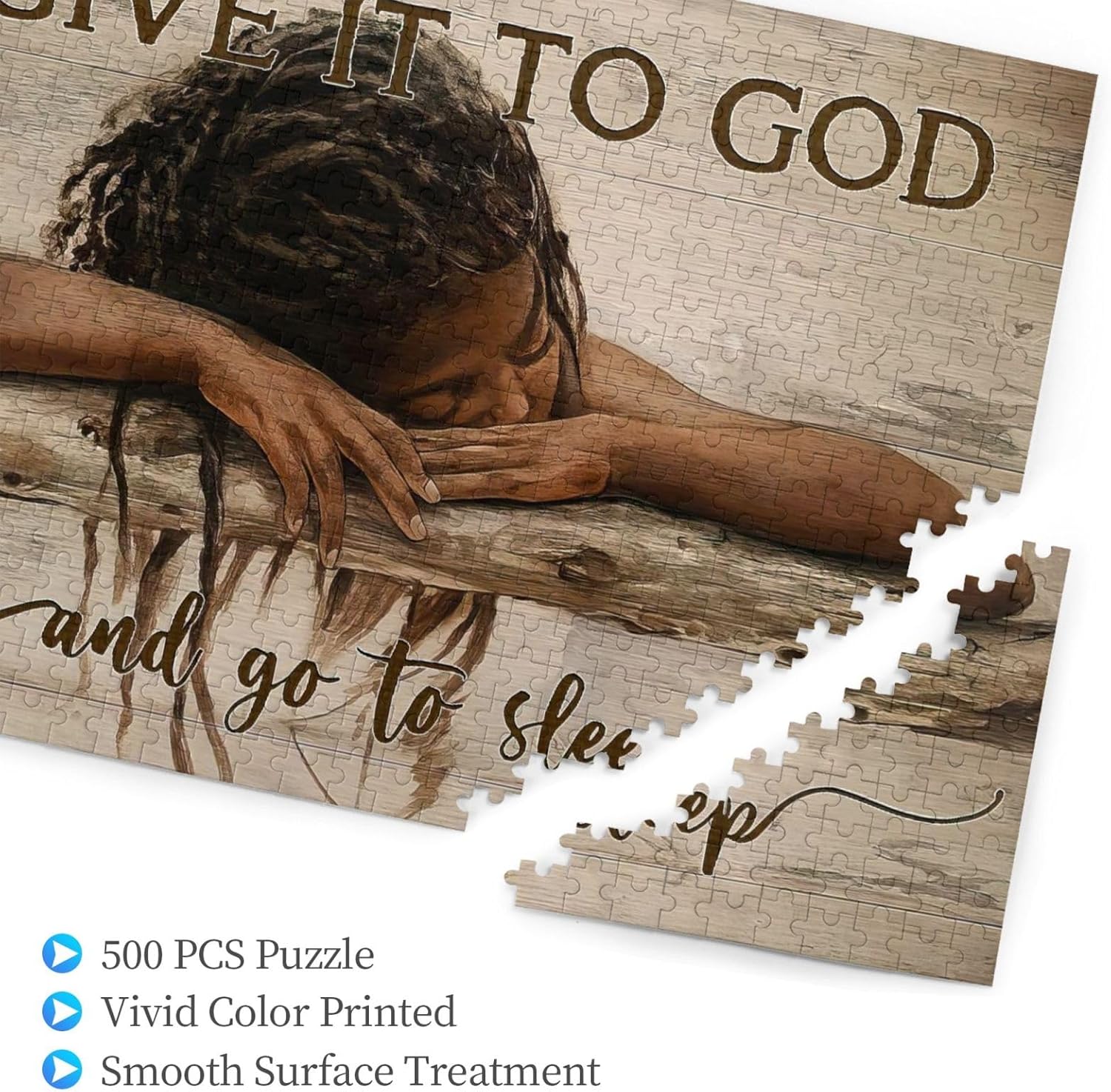 Black Women Queen Jiasaw Puzzles 500 Pieces for Adult - African American Women Give it to God and Go to Sleep Christian Inspirational Puzzles