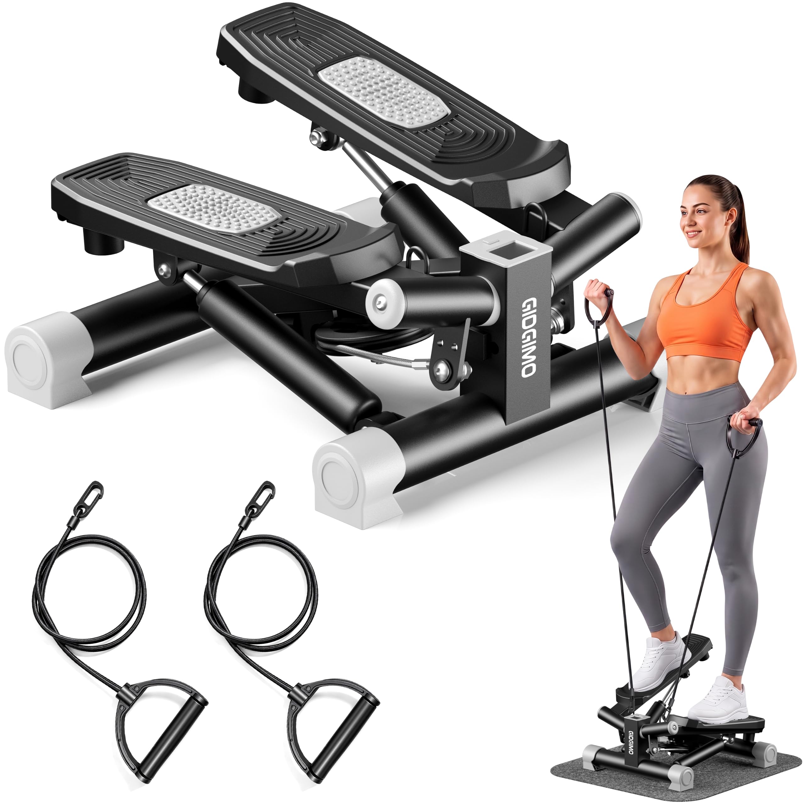 GIDGIMO Twist Stepper con Bandas de Resistencia, Mini Stepper Hidráulico para Casa, Entrenamiento de Cuerpo Completo para Piernas, Glúteos, Abdomen y Brazos, Máquina de Fitness Compacta y Silenciosa