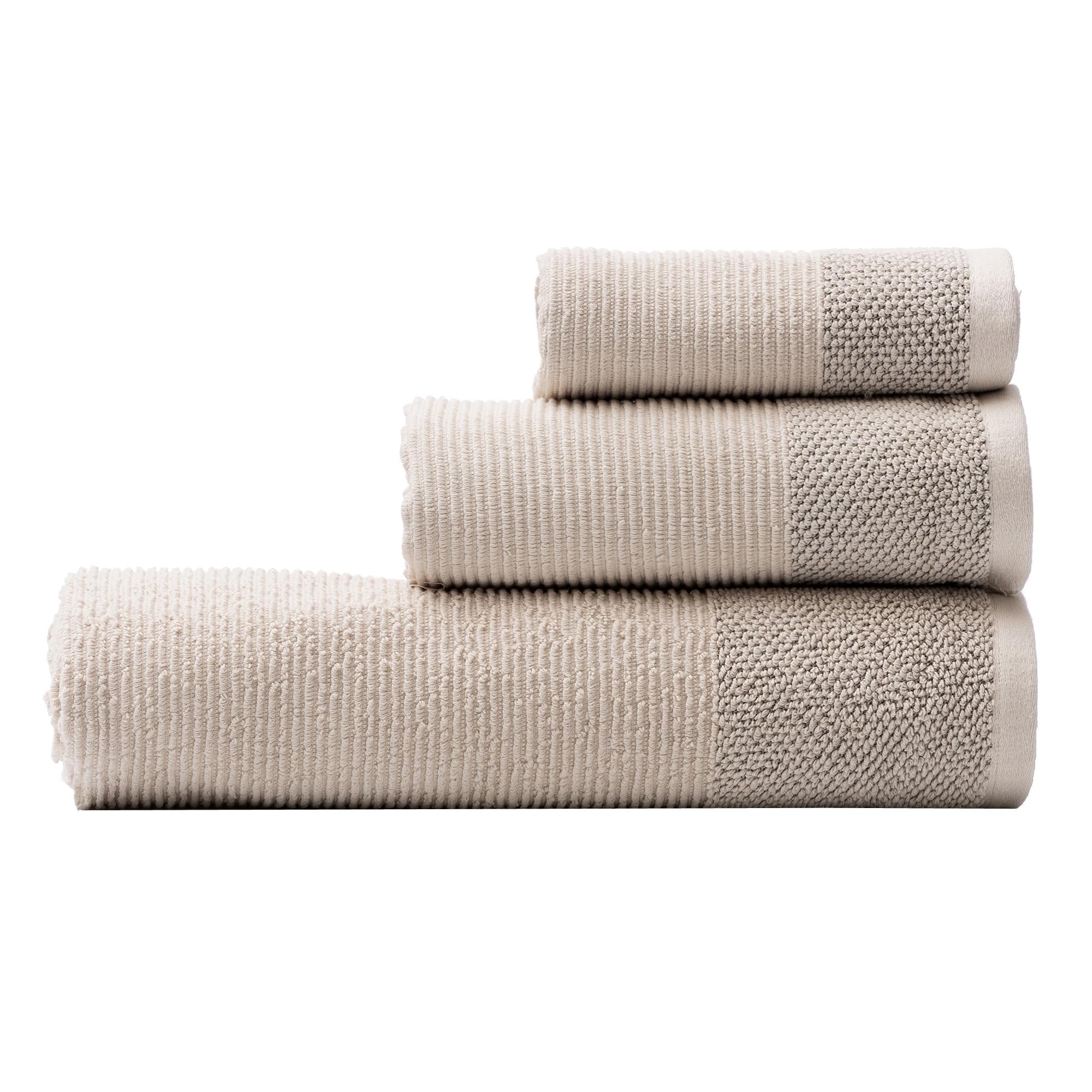 Set de 4 Juegos de 3 Toallas (4X 30x50cm + 4X 50x90cm + 4X 70x140cm) 450GSM de 100% Algodón - Verde, Gris, Gris Oscuro y Beige Benetton