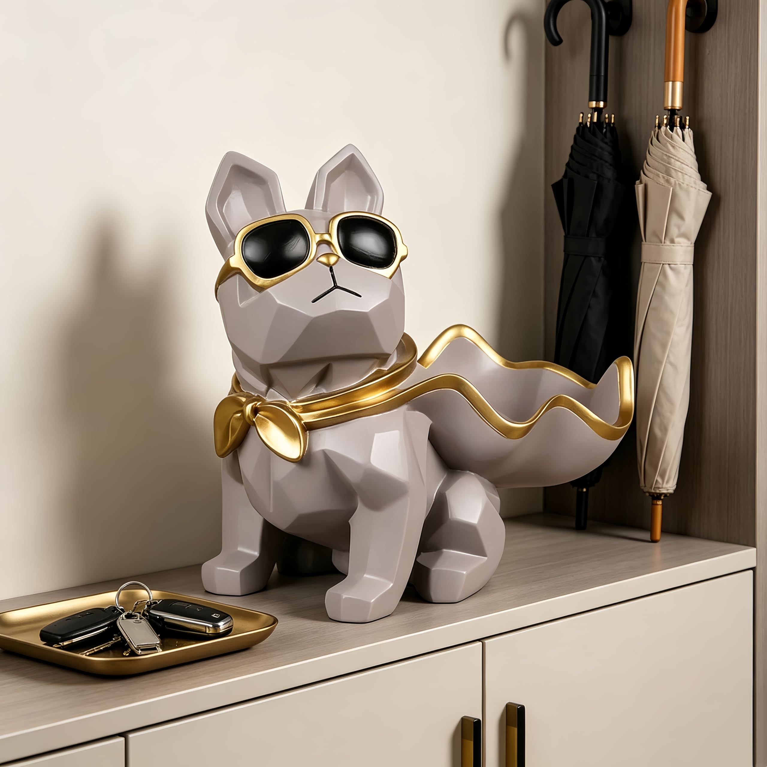 Statuetta Decorativa Cane Ciotola Gioielli Grigio Chiaro | Forma di Cane
