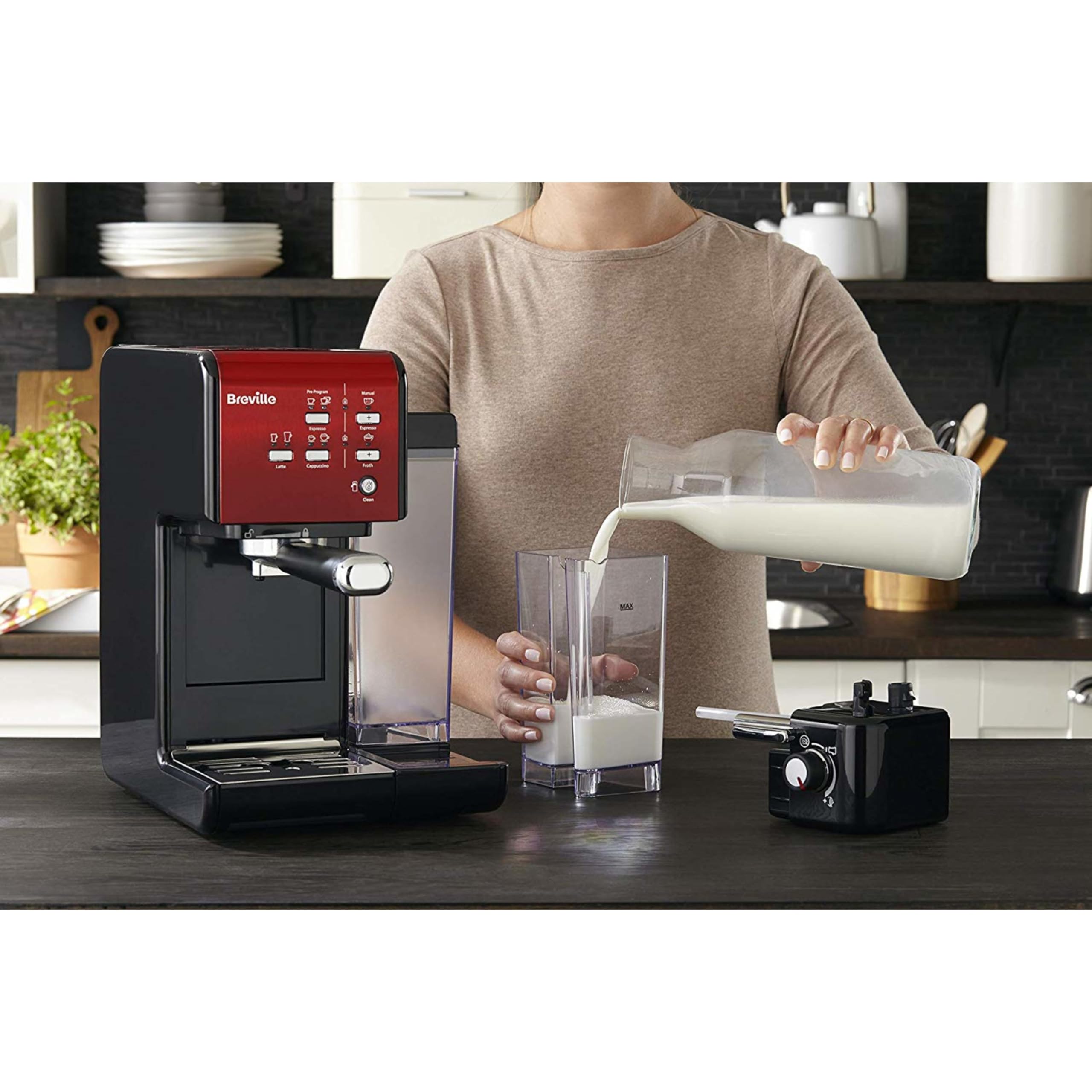 Breville Prima Latte II Espresso | Machine à latte & cappuccino | Pompe 15 bars professionnelle & mousseur de lait | Rouge [VCF109X]