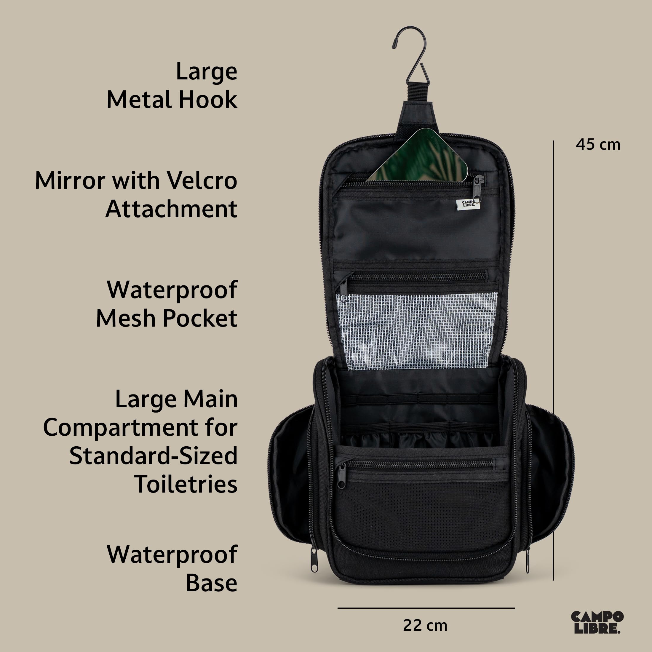 Campo Libre. Tony Neceser Unisex-Adultos, Neceser para Colgar con 11 Compartimentos para Tus Cosméticos, Bolsa de Lavado en, Impermeable y en Tamaño Ideal para Viajes y Aventuras al Aire Libre