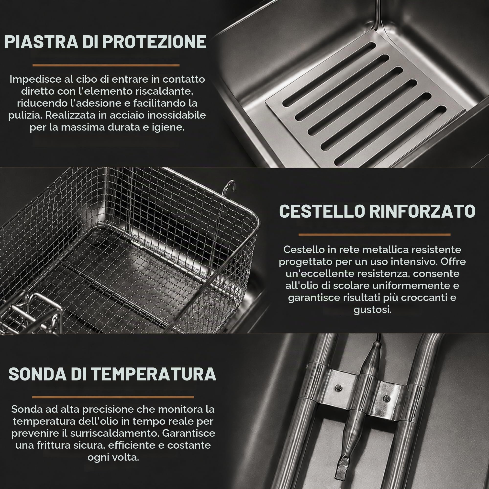 Friggitrice Elettrica Professionale 3L in Acciaio Inox | Friggitrice a Olio, Cestello Estraibile, Temperatura Regolabile, Design Compatto, Per Casa, Bar, Cucina e Ristorazione