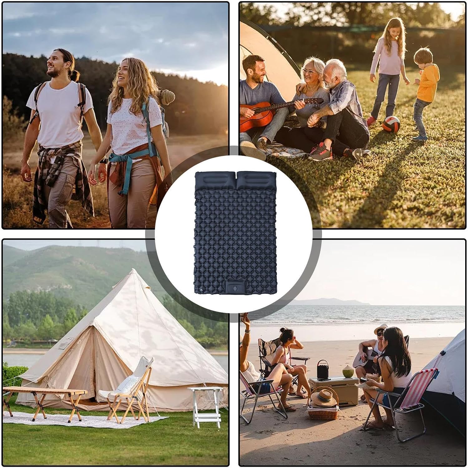 Double Sleeping Pad, Inflatable Sleeping Mat with Built in Pillow, Ultra Thick Camping Air Mattress, Portable Backpacking Bed Roll for Outdoor Tent Hiking Trekking Travel Adventure Gear