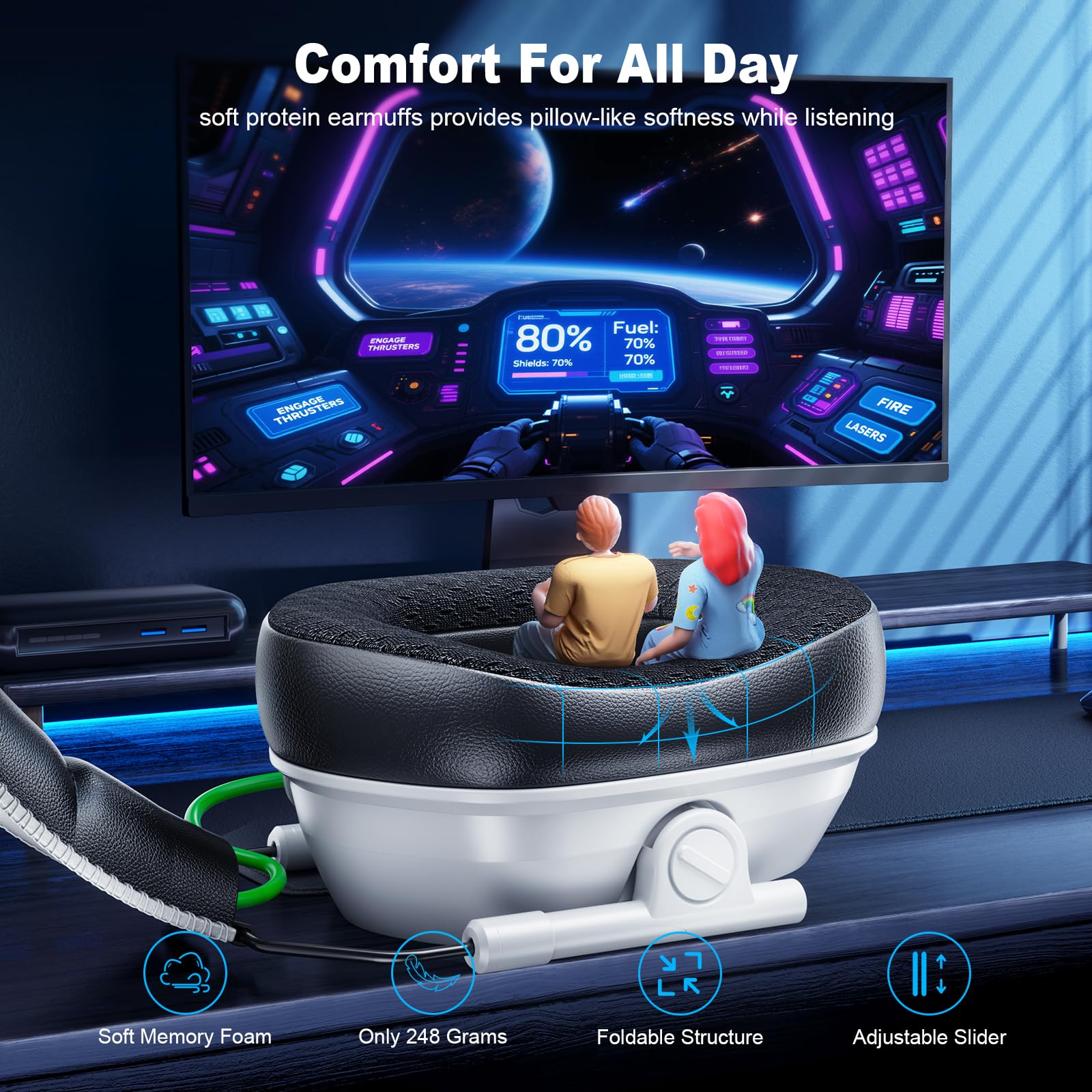 Fachixy Cuffie da gioco wireless per PS4, PS5, Switch, PC, Mac, laptop, 60H, 2,4 GHz, con microfono a cancellazione del rumore, cuffie Bluetooth senza fili con luci LED, suono surround