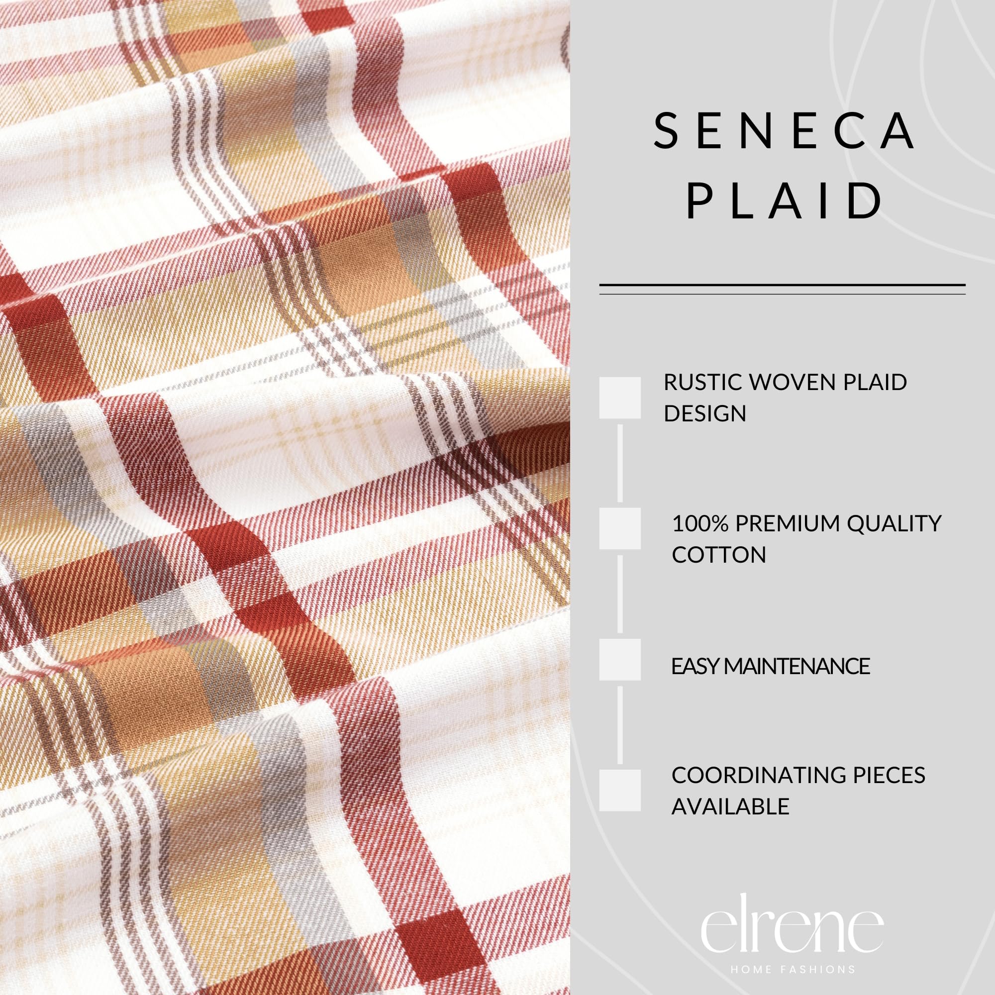 Elrene Home Fashions Seneca Servietten, kariert, Herbst/Ernte, Erntedankfest, gewebte Baumwolle, 43,2 x 43,2 cm, 8 Stück